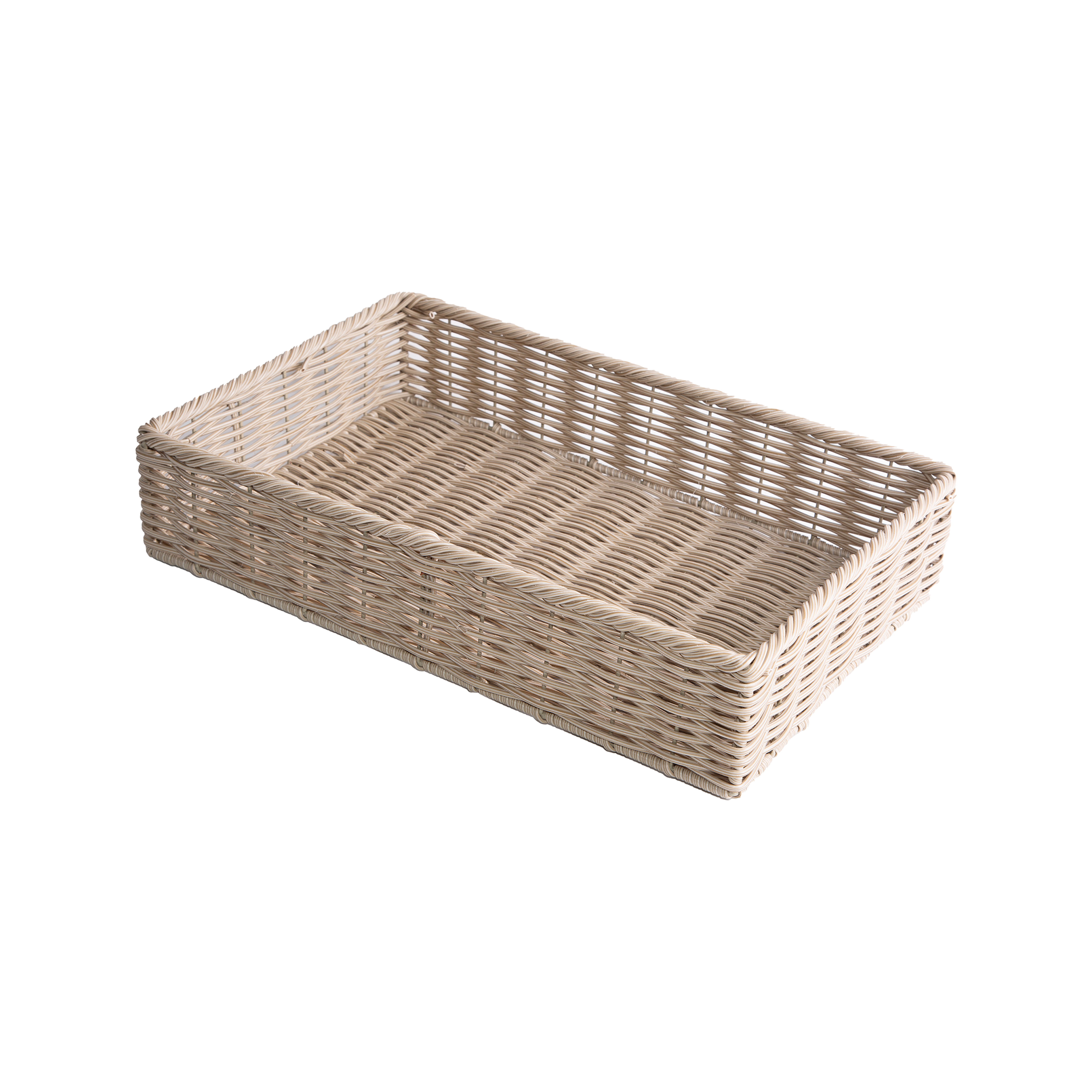 Beige Wicker-Style Storage Basket Tray