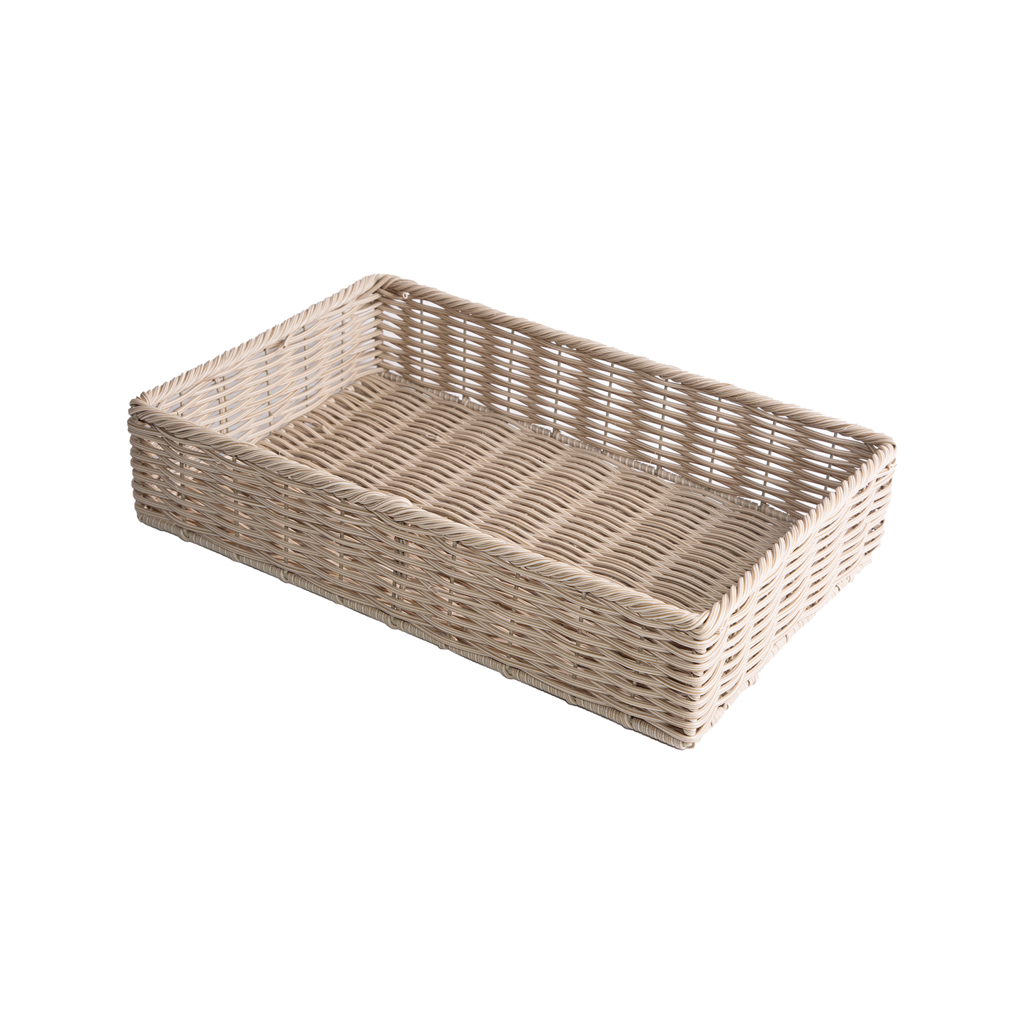 Beige Wicker-Style Storage Basket Tray