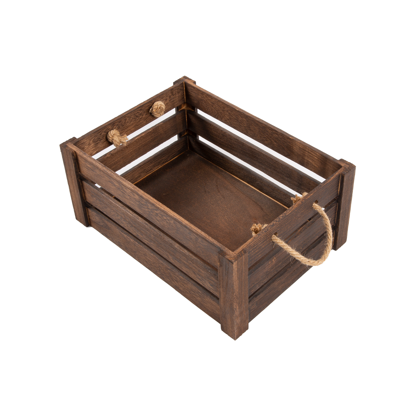 Brown Rope Handled Wooden Storage Crate - 3 Sizes