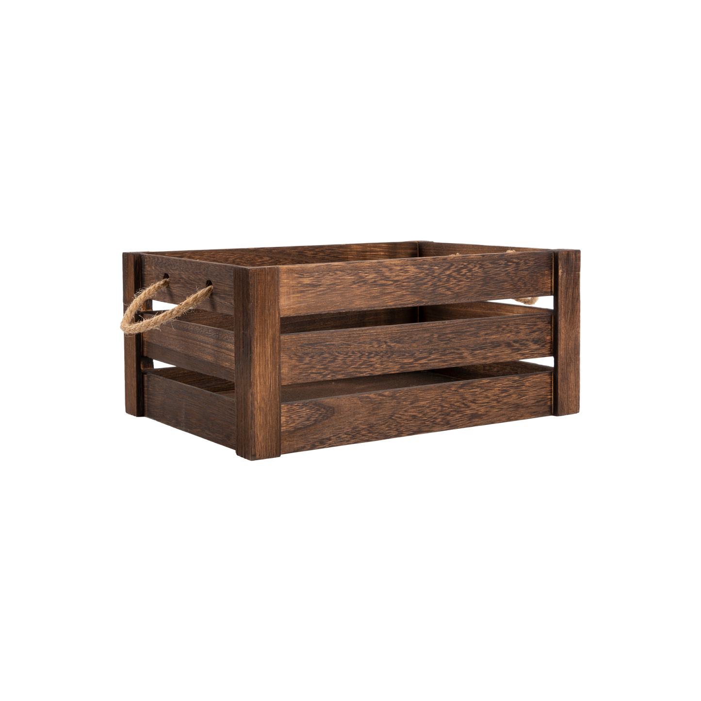 Brown Rope Handled Wooden Storage Crate - 3 Sizes