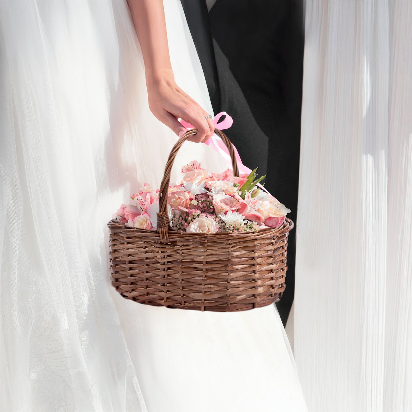 Brown Wicker Flower Girl Shopper Basket with Lining