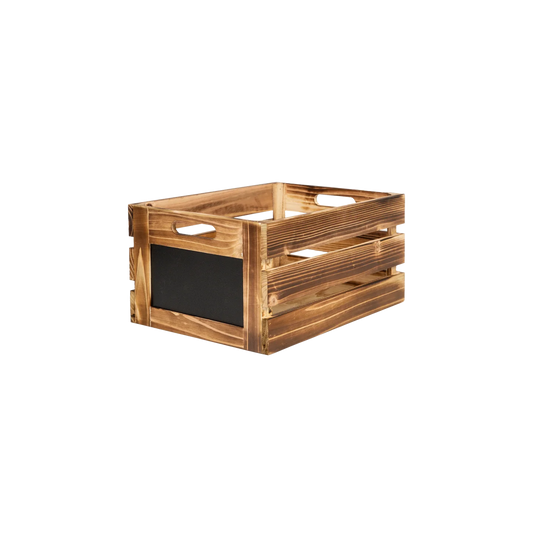 Burnt Finish Slatted Wooden Crate with Chalkboard - 2 Sizes