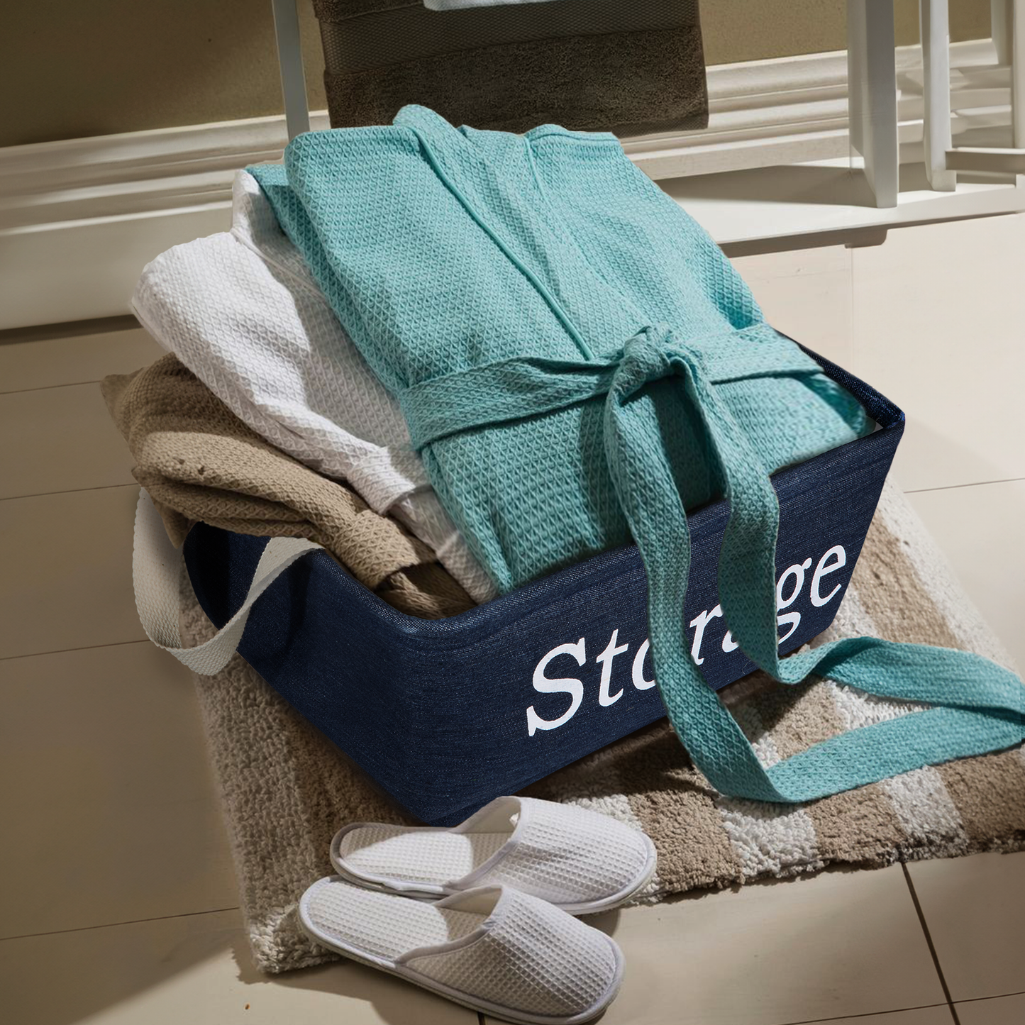Canvas Storage Basket with Lining Set 2