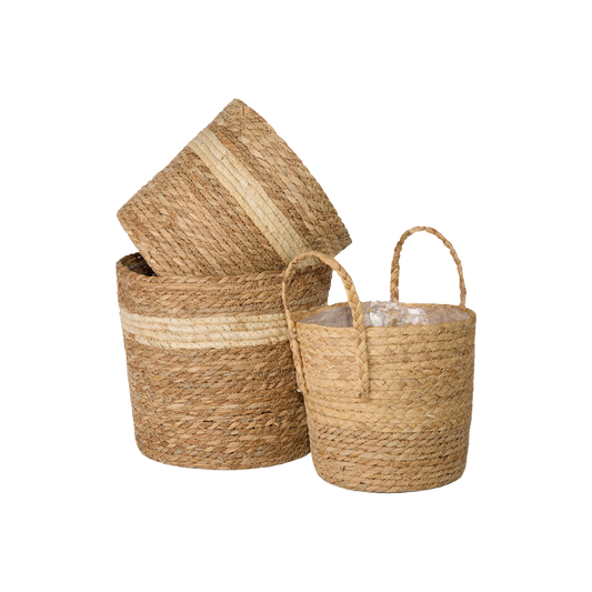 Cattail Woven Basket Planter with Plastic Lining - 2 Sizes