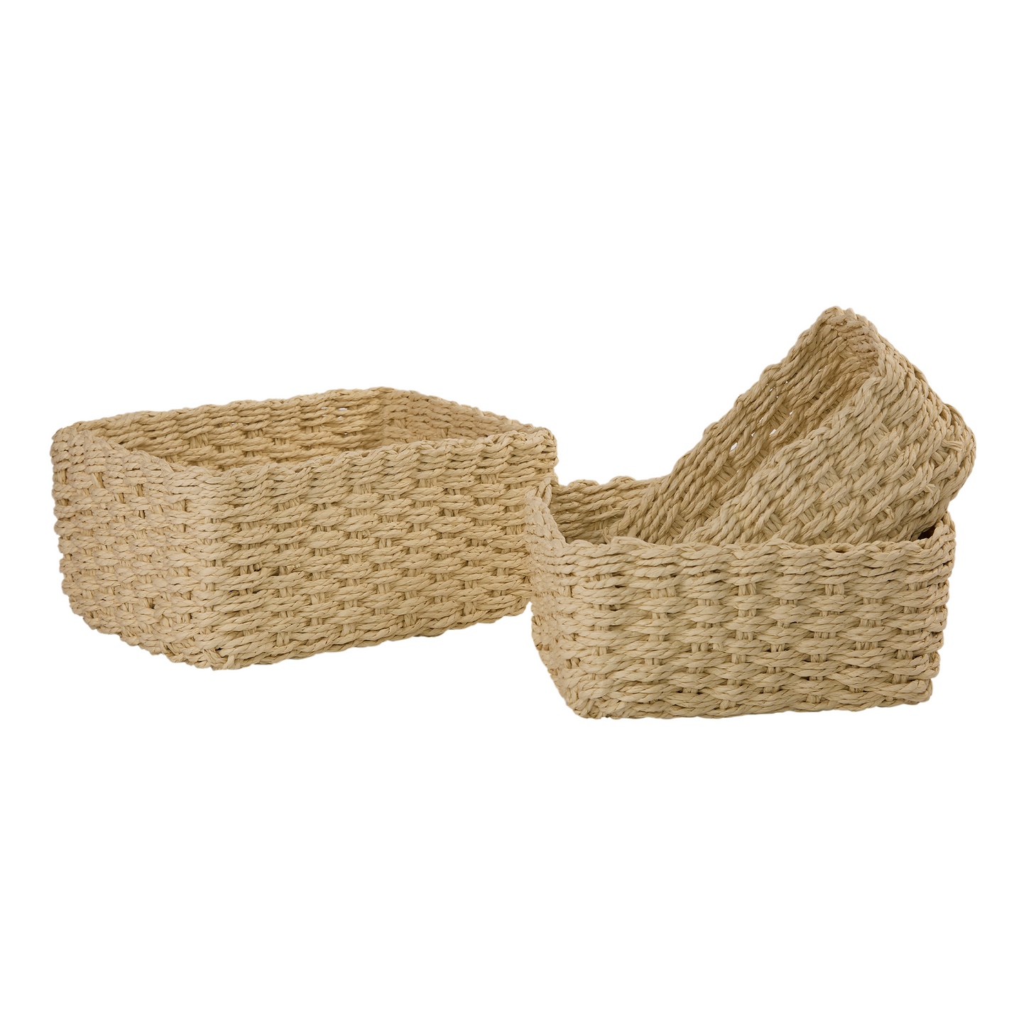 Cream Paper Rope Storage Basket Set 3