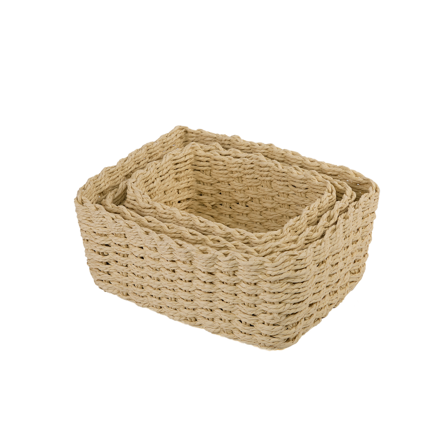 Cream Paper Rope Storage Basket Set 3