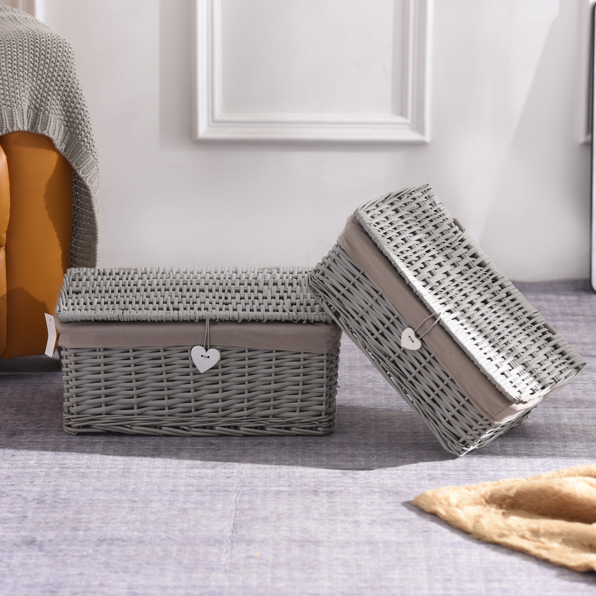 Grey Wicker Storage Hamper Basket with Lining – Short Version - 3 Sizes
