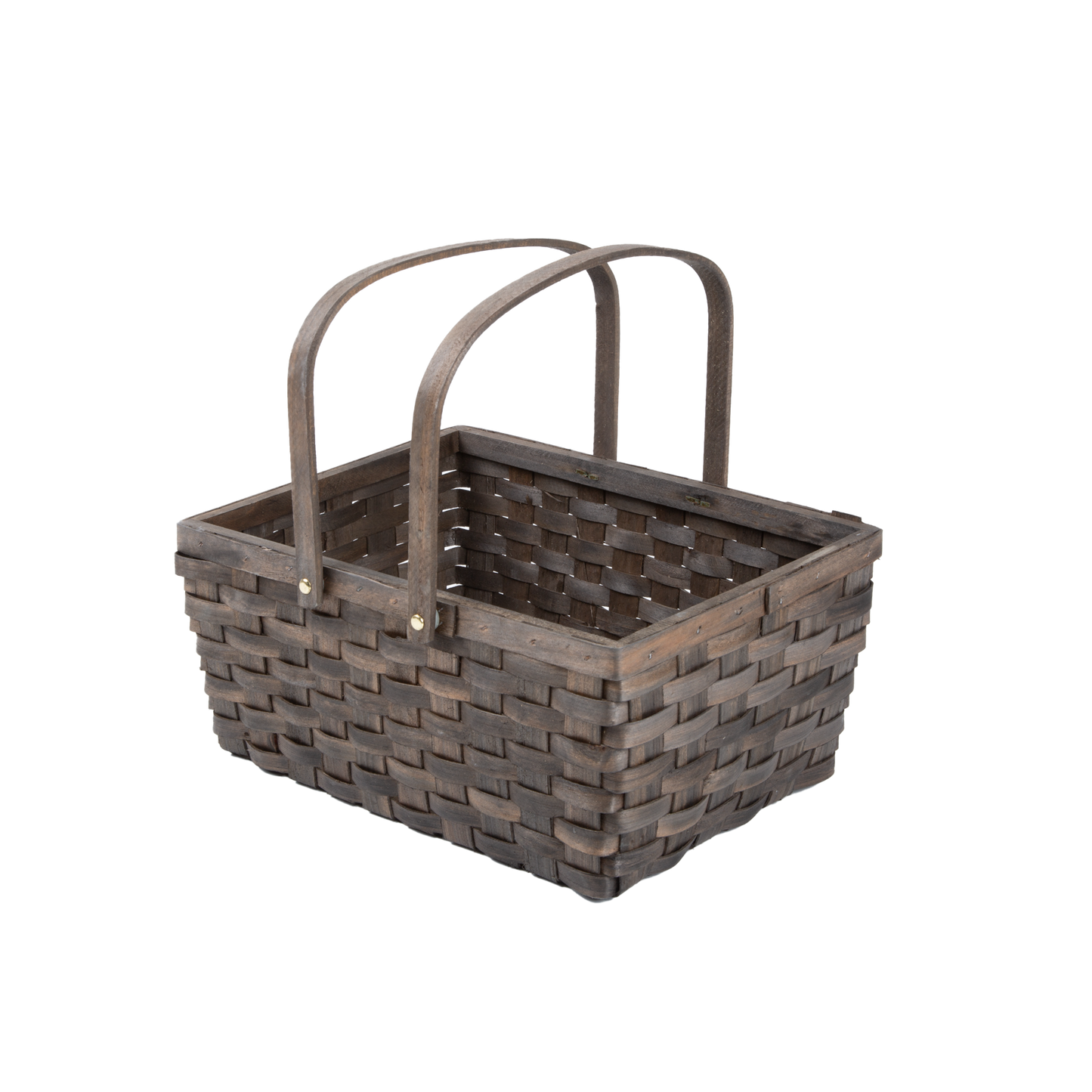 Dark Wooden Swing Handled Woven Basket Shopper - 2 Sizes
