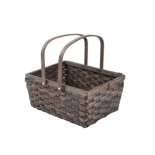 Dark Wooden Swing Handled Woven Basket Shopper