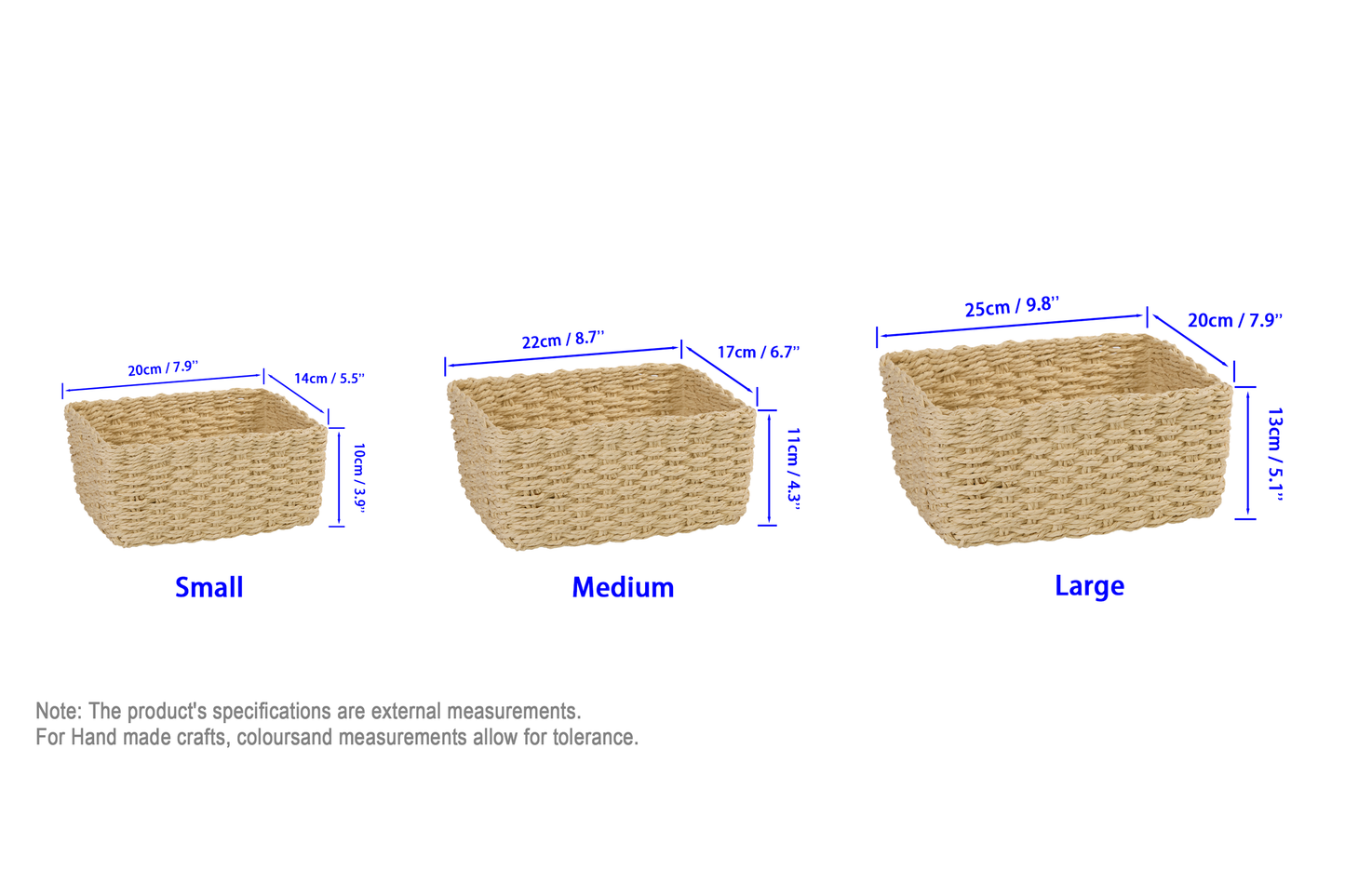 Cream Paper Rope Storage Basket Set 3