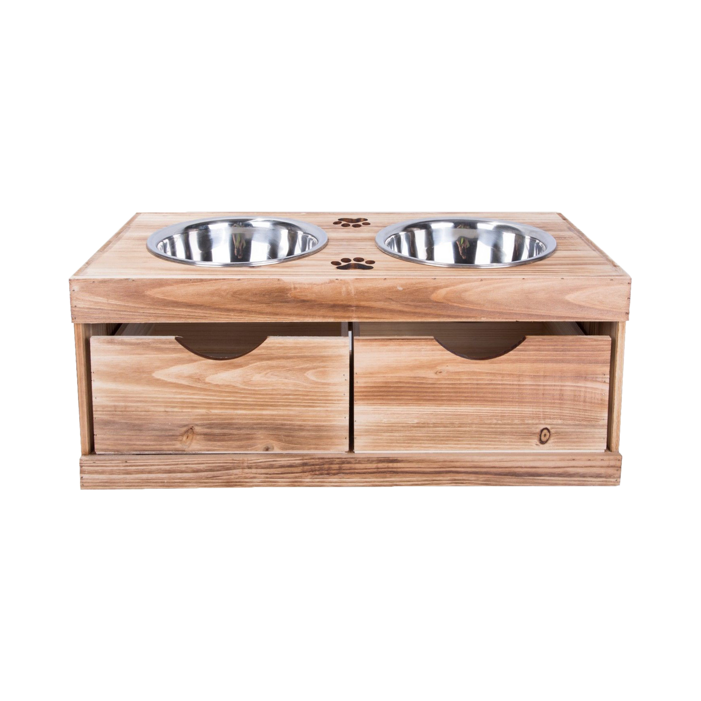 Double Bowls Wooden Dog Feeding Station with Drawers