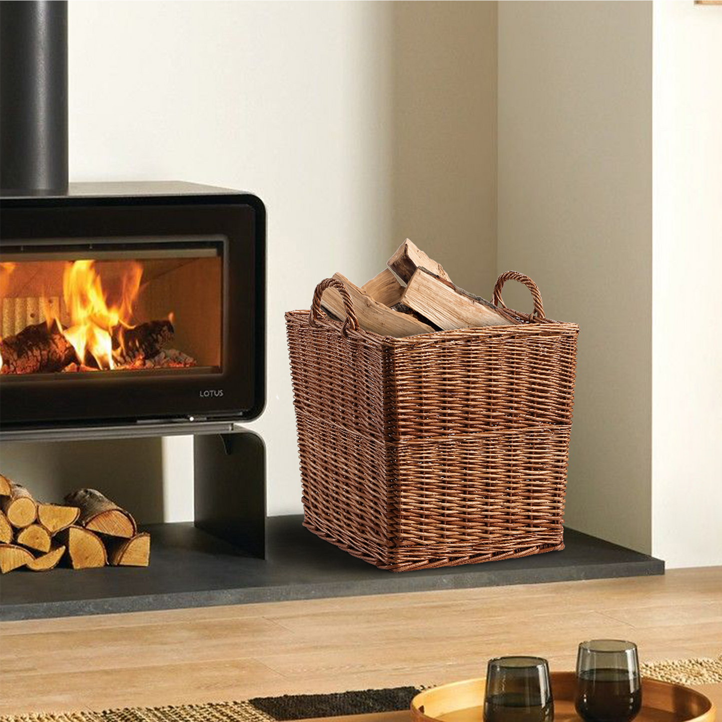 Double Steamed Square Wicker Log Basket