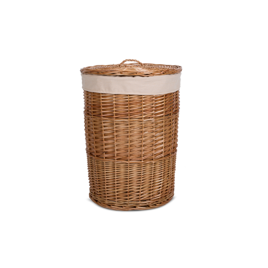 Double Steamed Round Wicker Laundry Basket with Lining - 2 Sizes