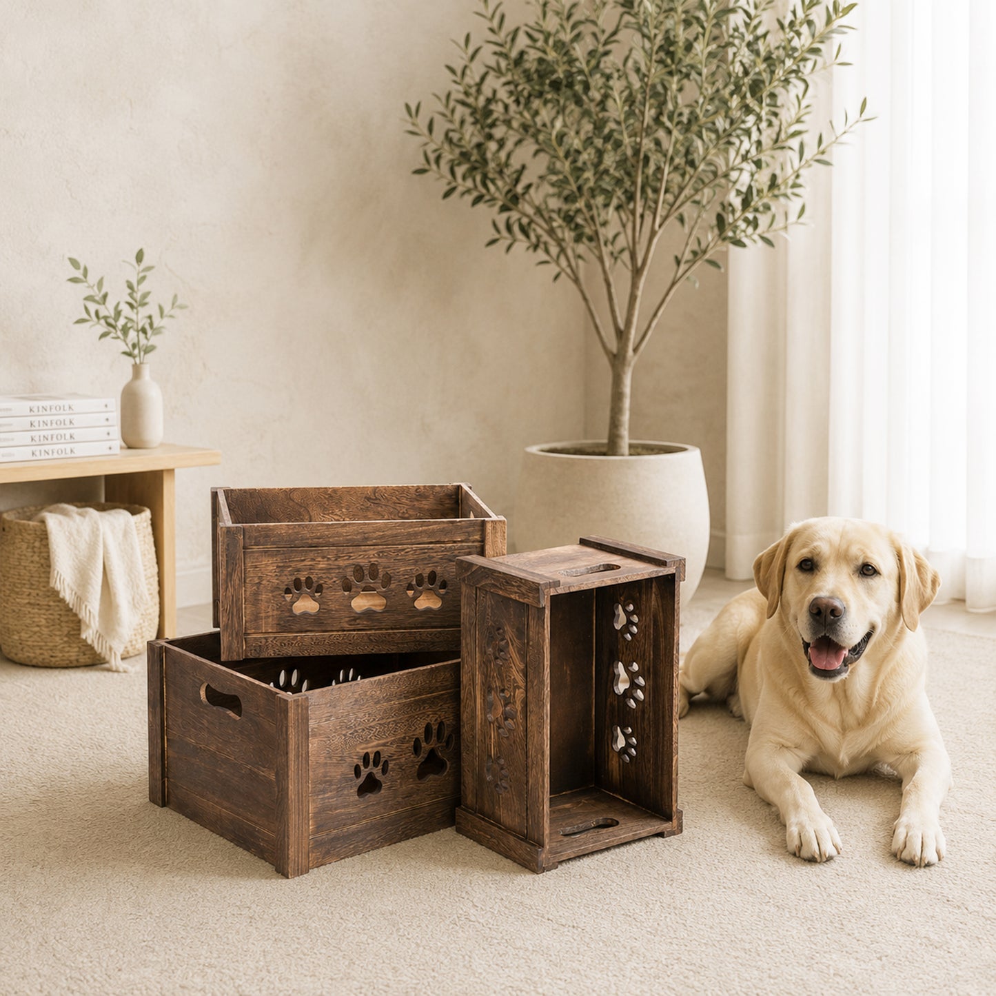 Brown Wooden Dog Toy Storage Box - 3 Sizes