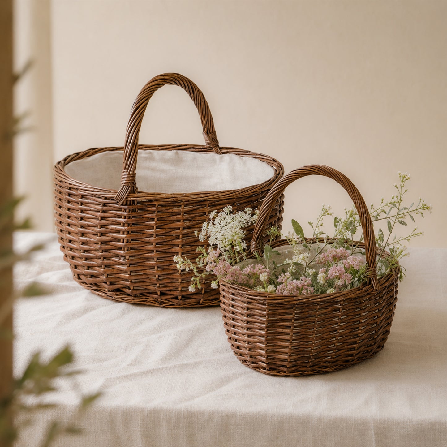 Brown Oval Wicker Picnic Shopper Basket - 2 Sizes