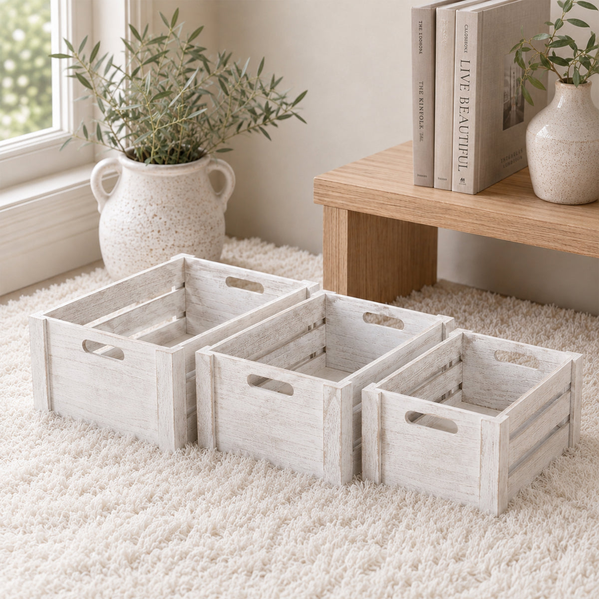Grey Oval Cut-out Slatted Wooden Crate - 3 Sizes