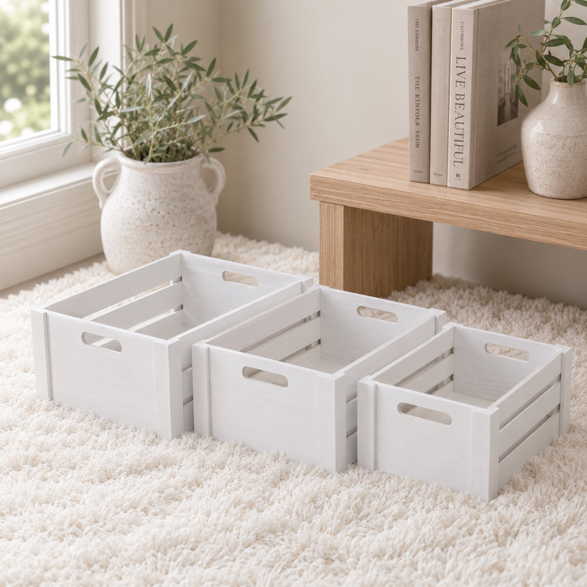 White Oval Cut-out Slatted Wooden Crate - 3 Sizes