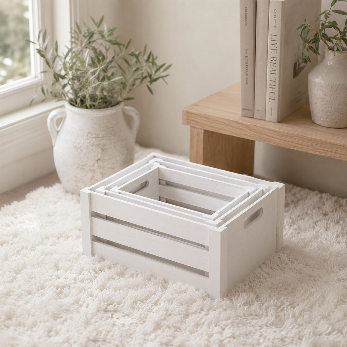 White Oval Cut-out Slatted Wooden Crate - 3 Sizes