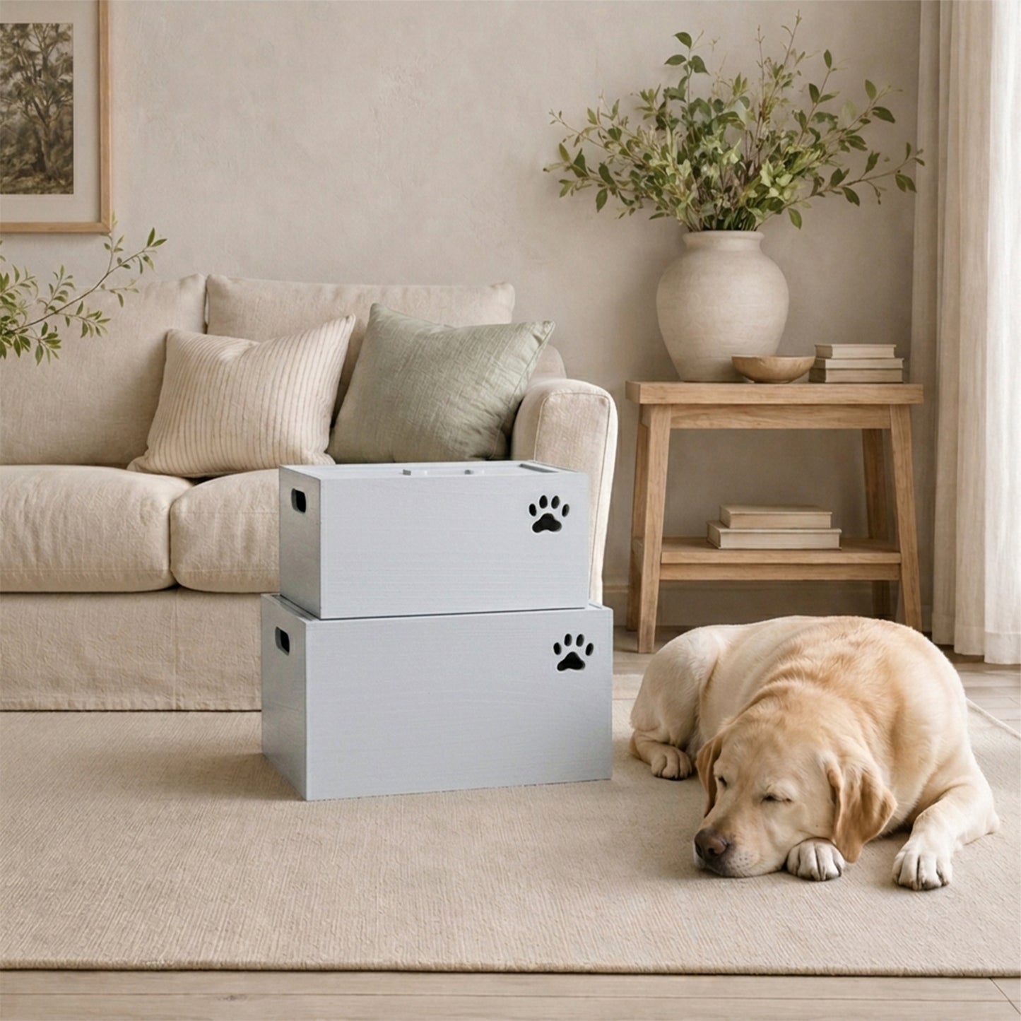 Grey Wooden Dog Toy Storage Box - 2 Sizes