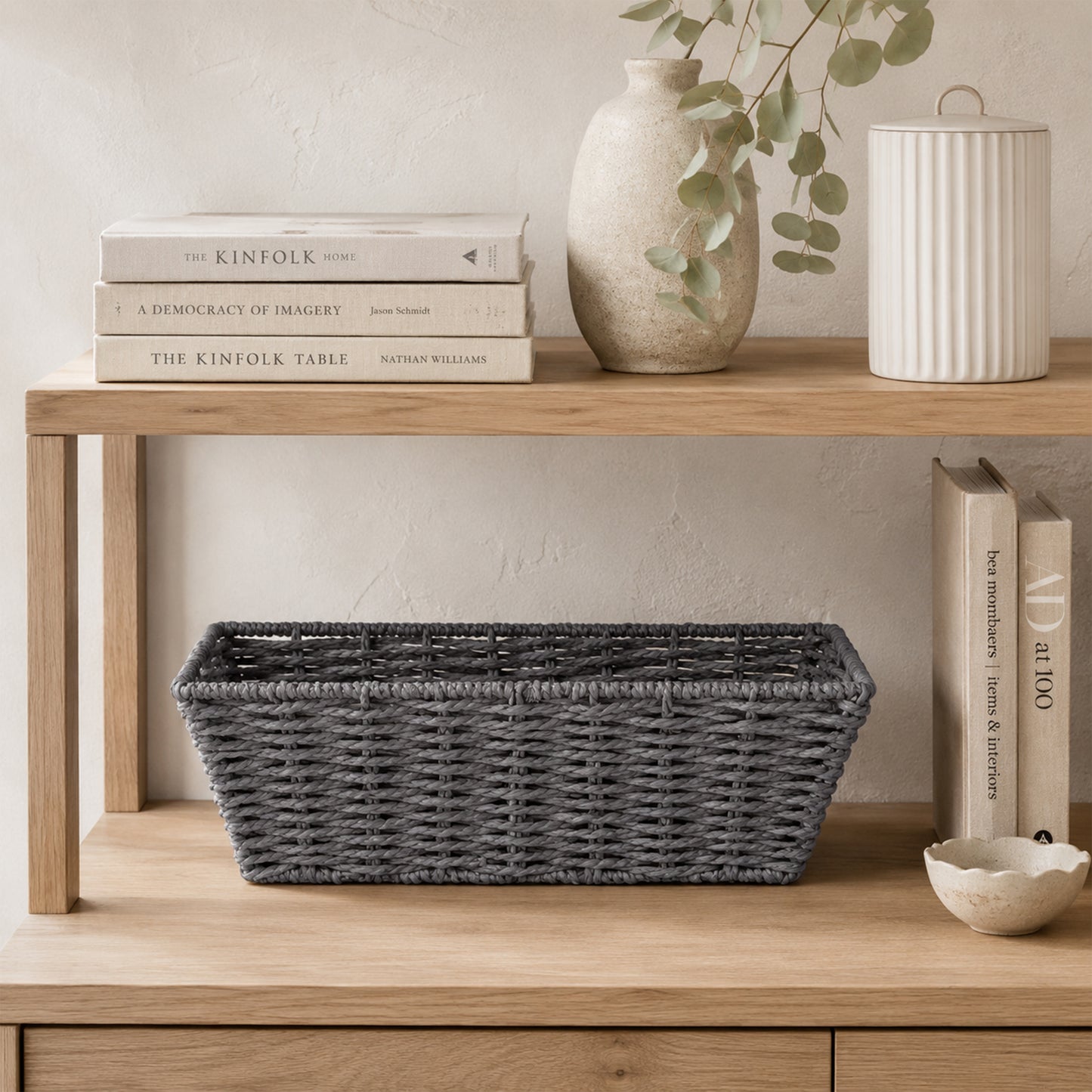 Paper Rope Storage Hamper Basket - Grey / Beige / White