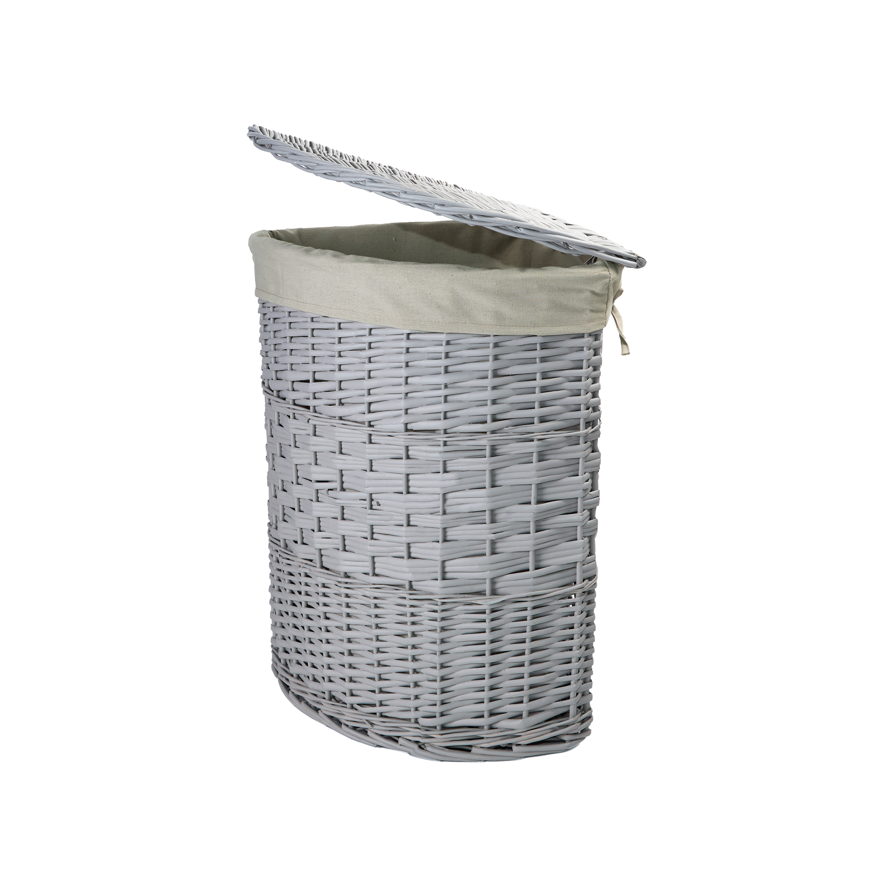 Grey Corner Wicker Laundry Basket with Lining