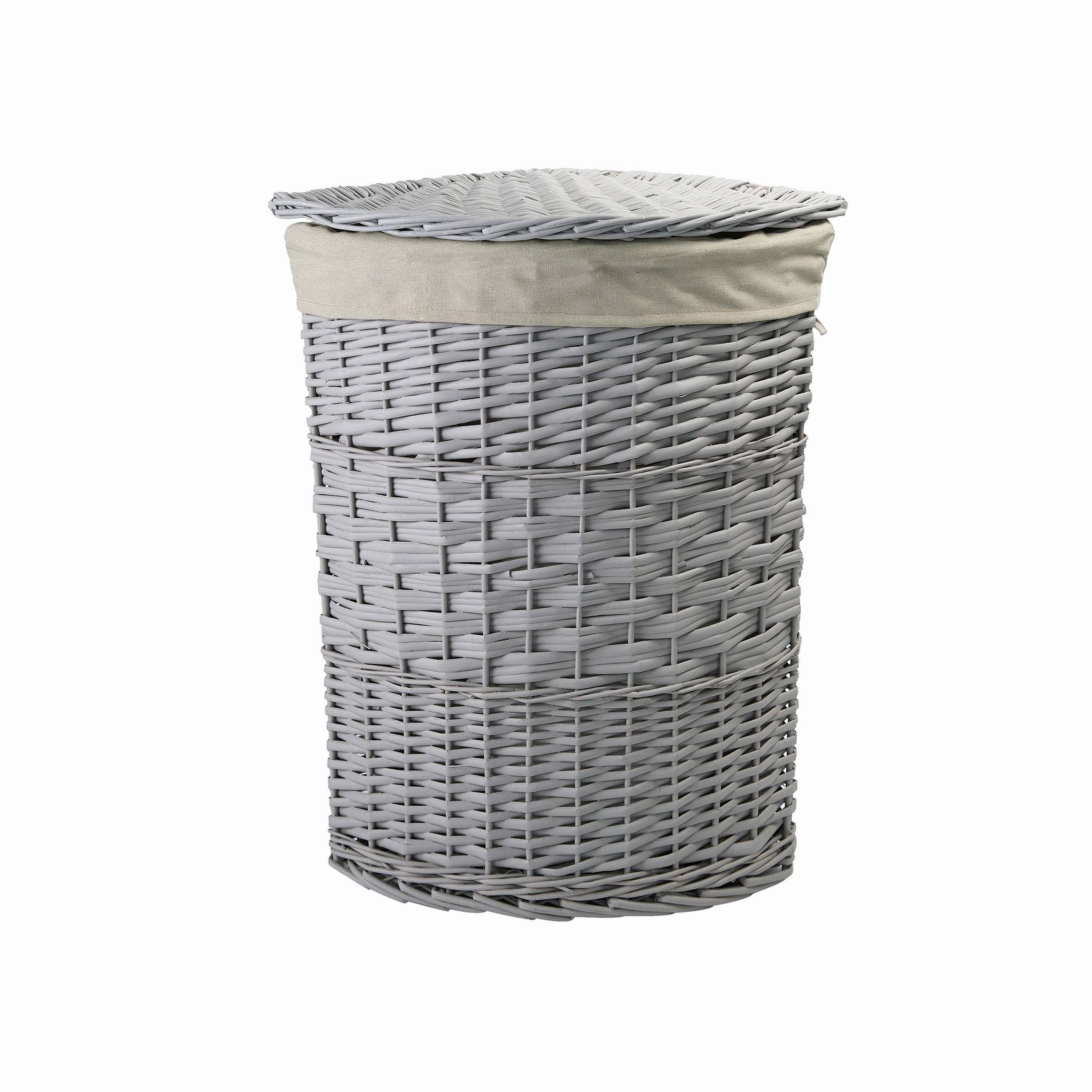 Grey Corner Wicker Laundry Basket with Lining