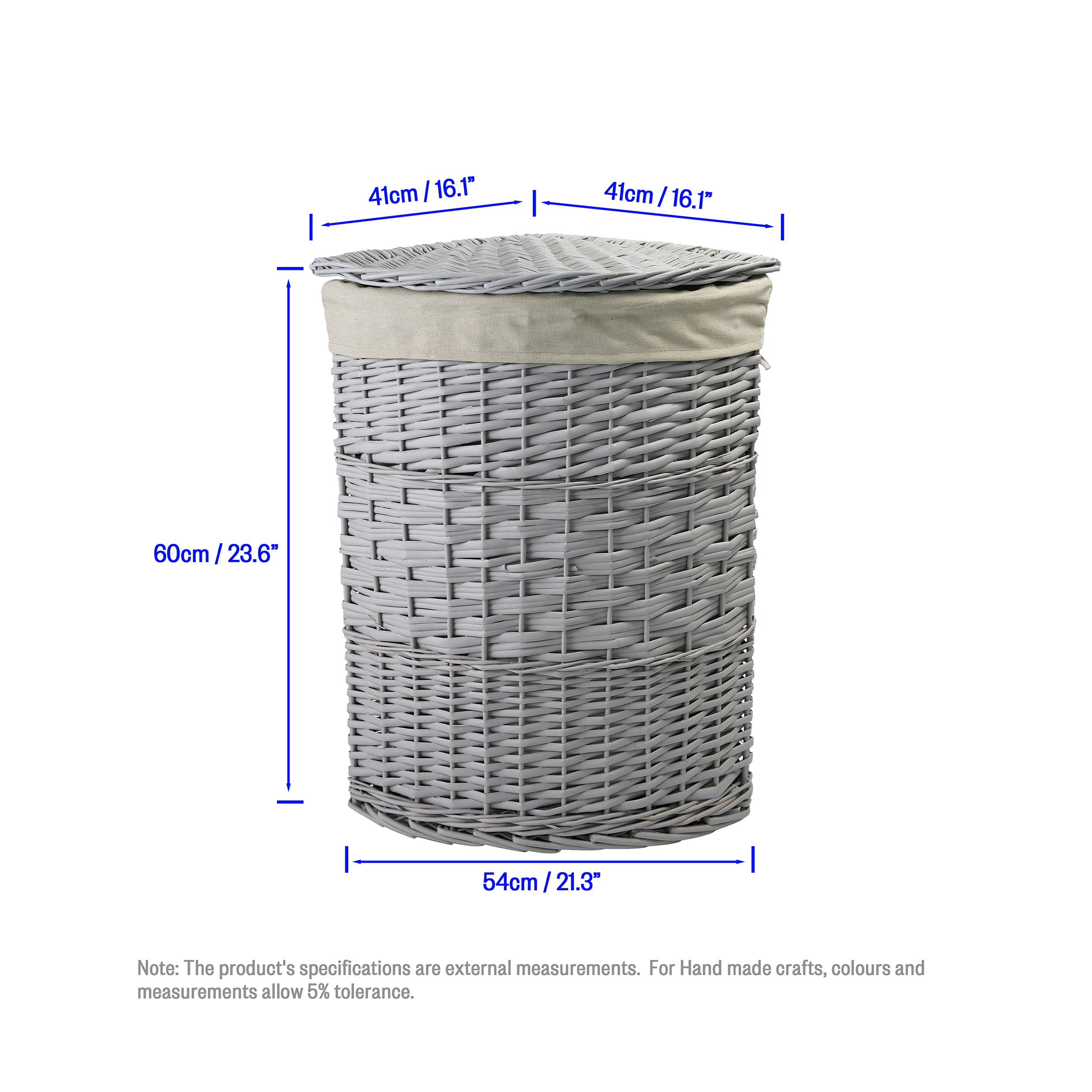 Grey Corner Wicker Laundry Basket with Lining