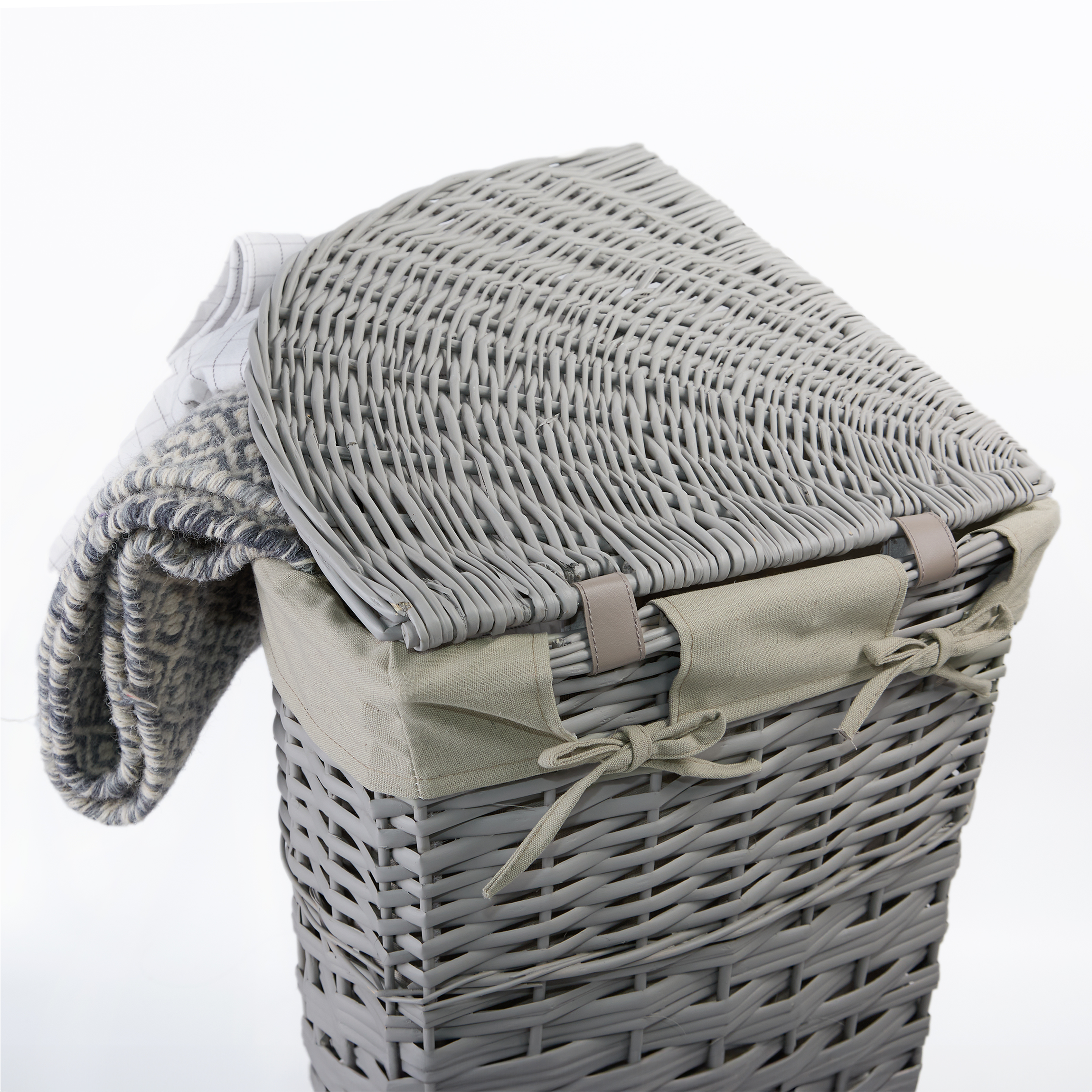 Grey Corner Wicker Laundry Basket with Lining
