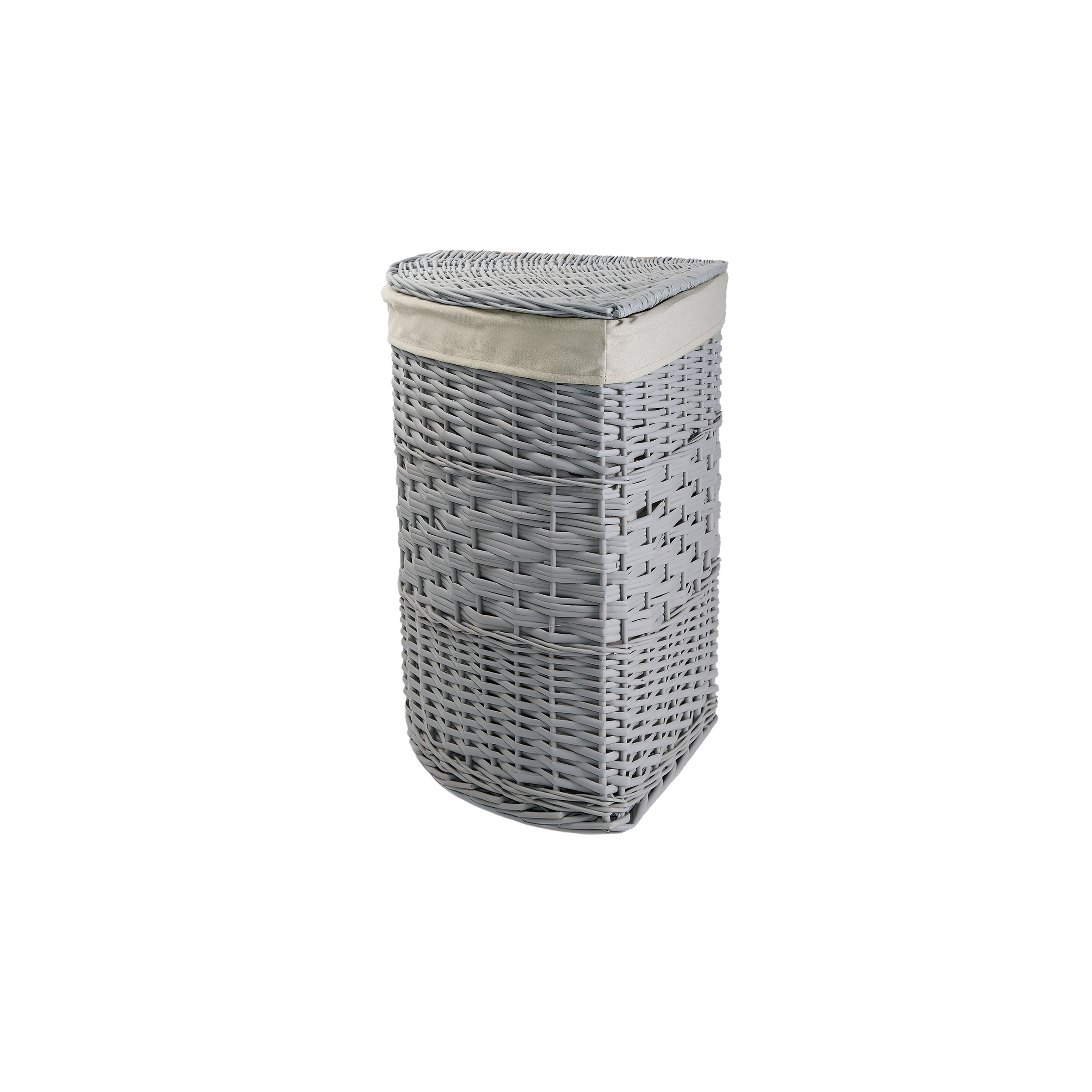 Grey Corner Wicker Laundry Basket with Lining