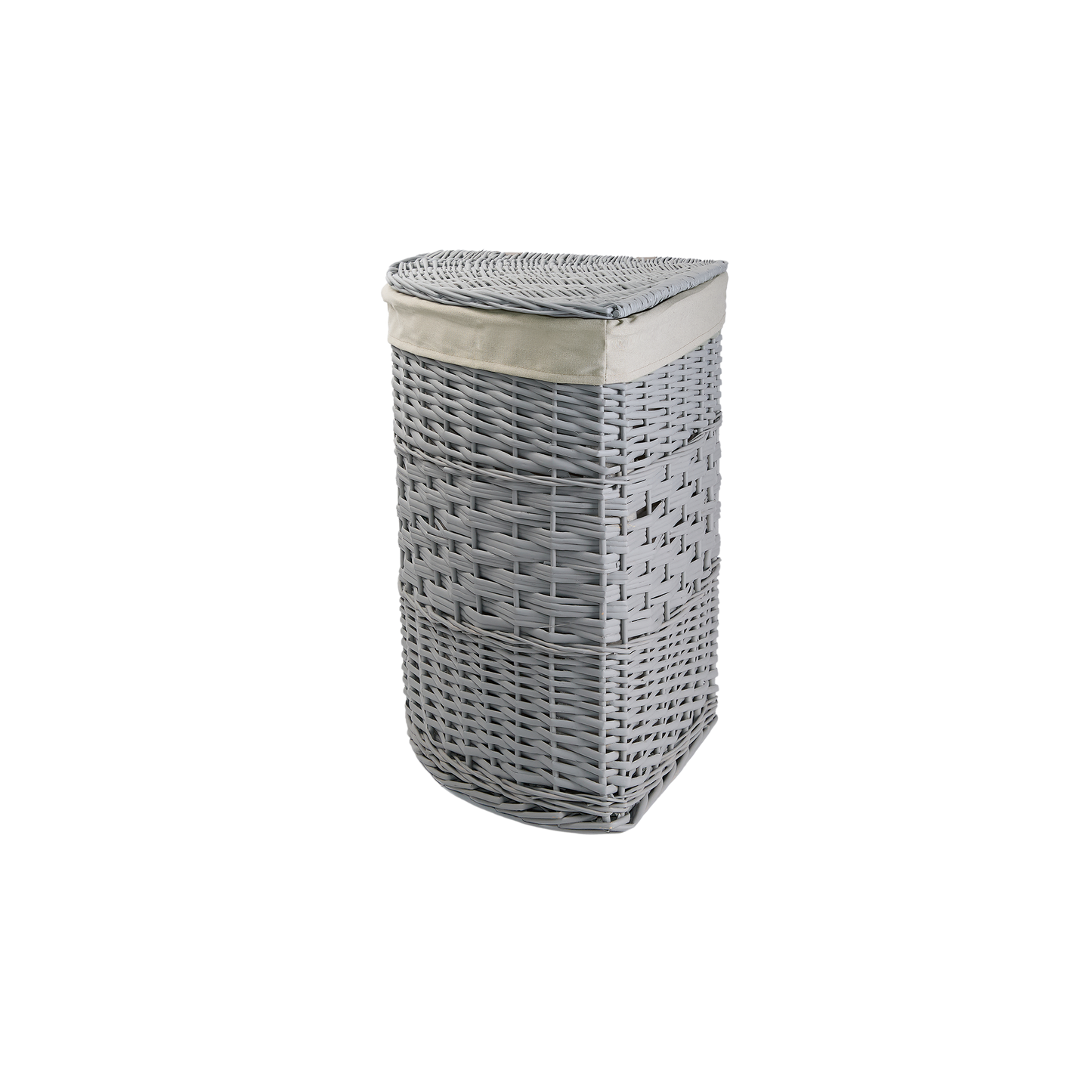 Grey Corner Wicker Laundry Basket with Lining