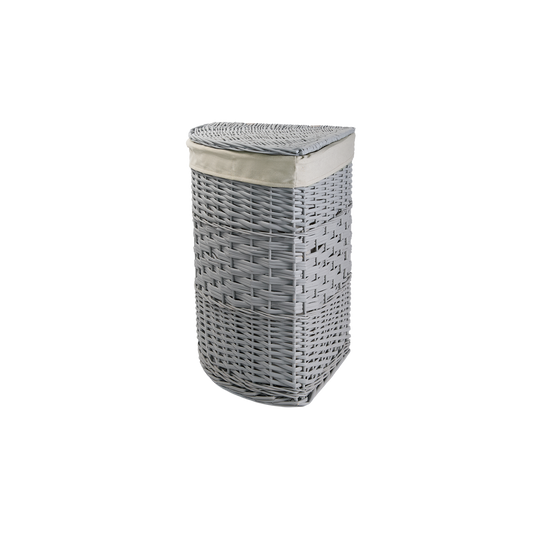 Grey Corner Wicker Laundry Basket with Lining