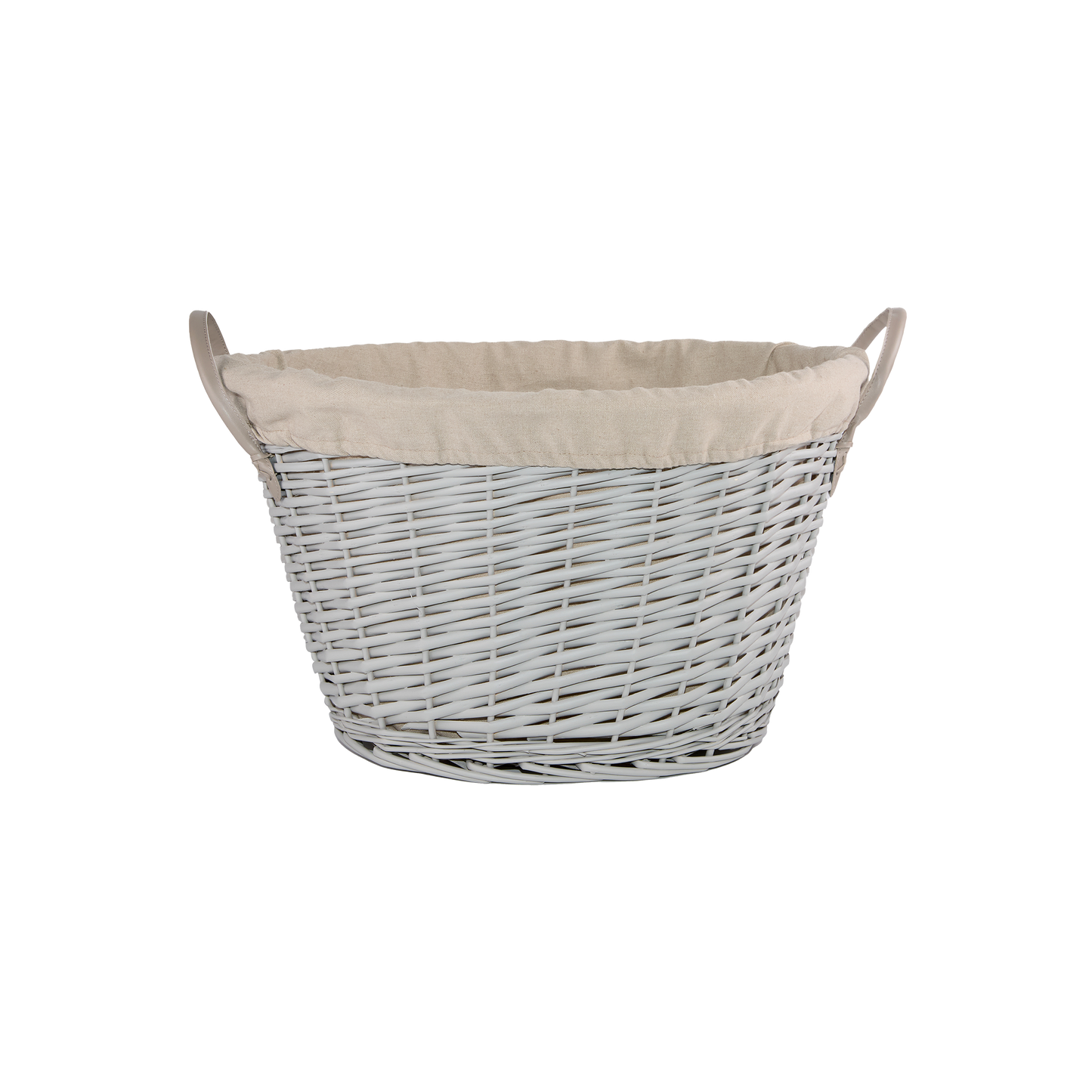 Grey Oval Wicker Storage Wash Basket with Lining - Grey / White