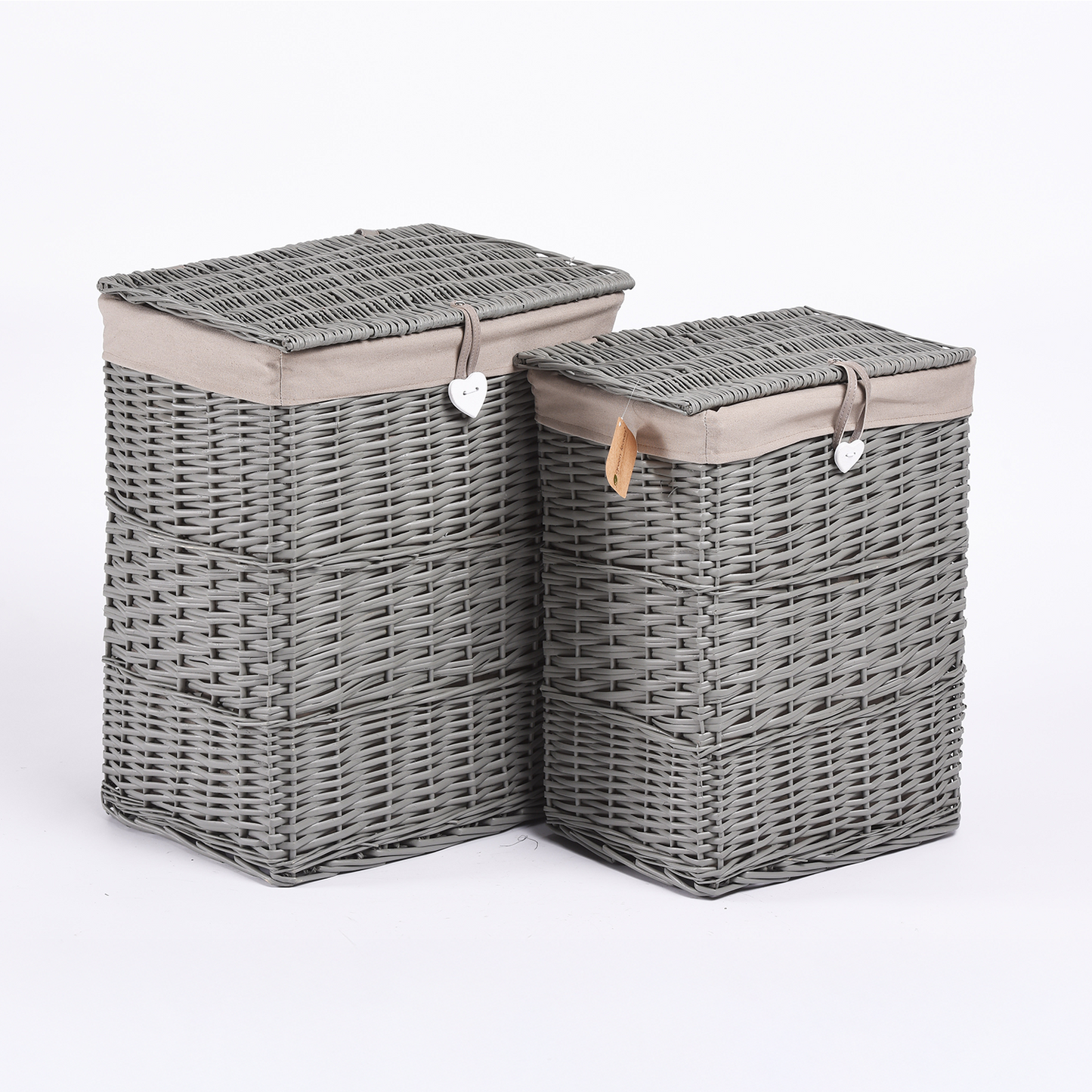 Grey Rectangular Wicker Laundry Basket with Lining - 2 Sizes