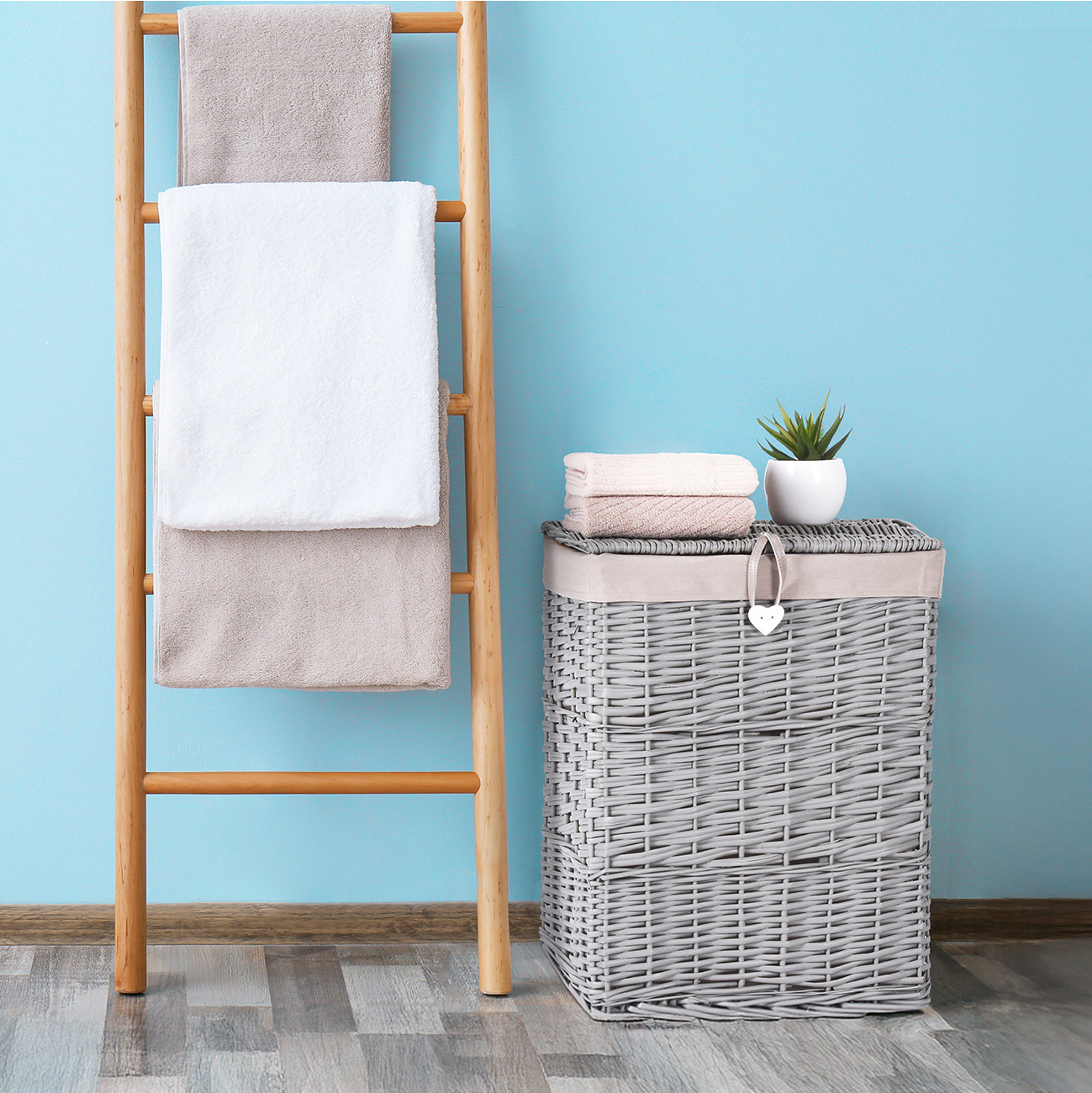 Grey Rectangular Wicker Laundry Basket with Lining - 2 Sizes