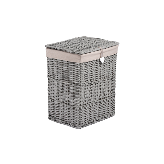 Grey Rectangular Wicker Laundry Basket with Lining - 2 Sizes