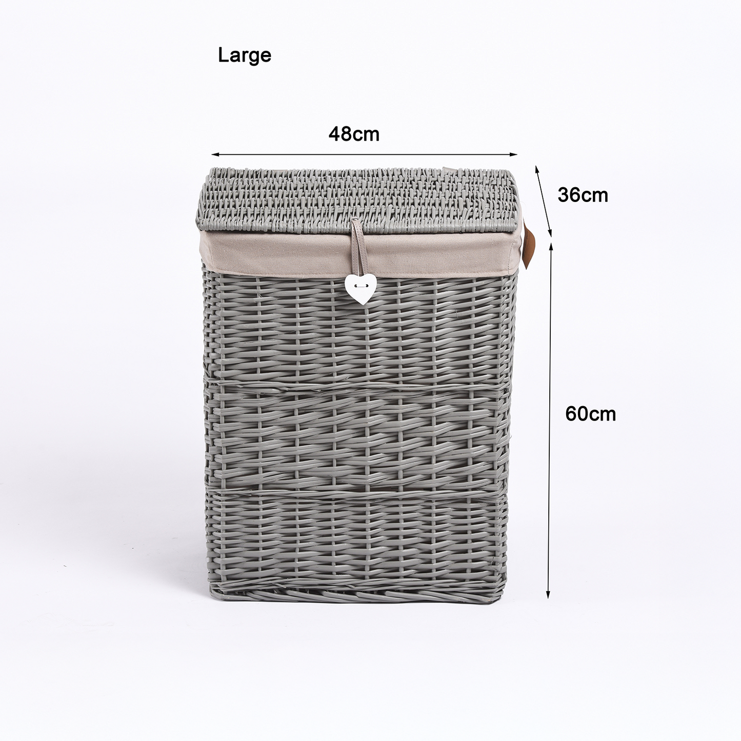 Grey Rectangular Wicker Laundry Basket with Lining - 2 Sizes