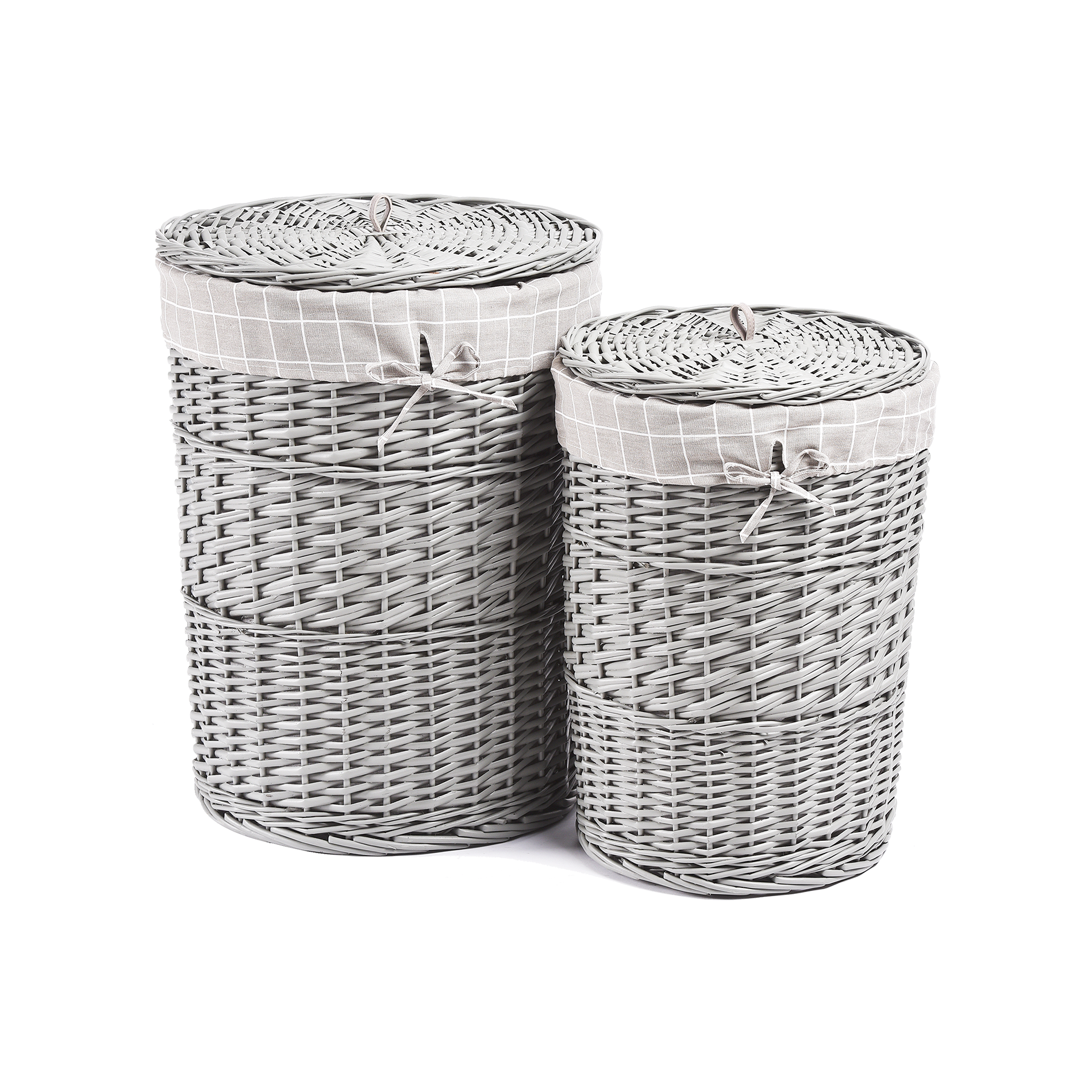 Grey Round Wicker Laundry Basket with Lining - 2 Sizes