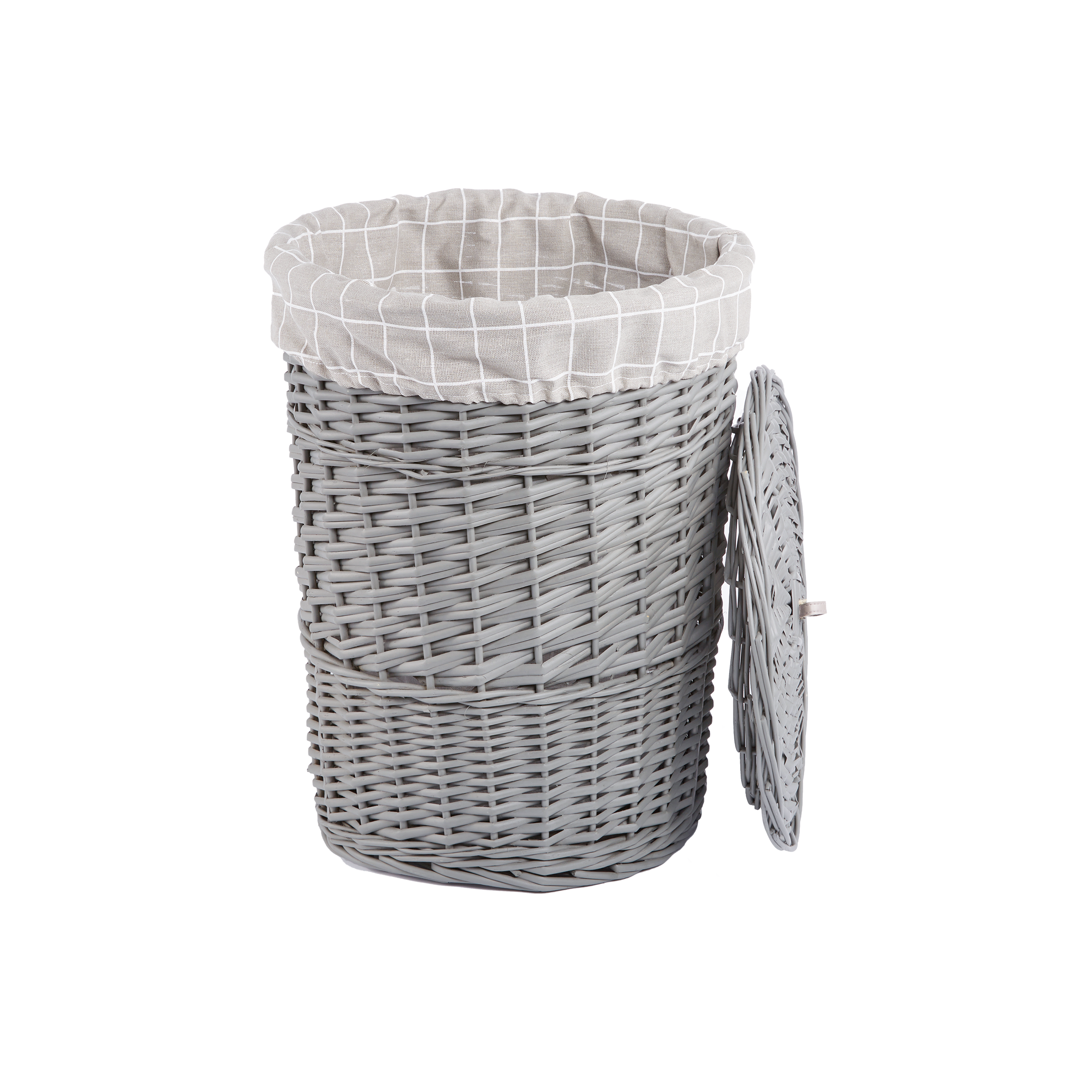 Grey Round Wicker Laundry Basket with Lining - 2 Sizes