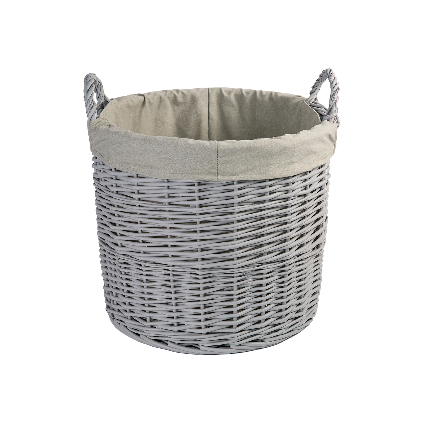 Grey Round Wicker Laundry Storage Basket with Lining - 2 Sizes