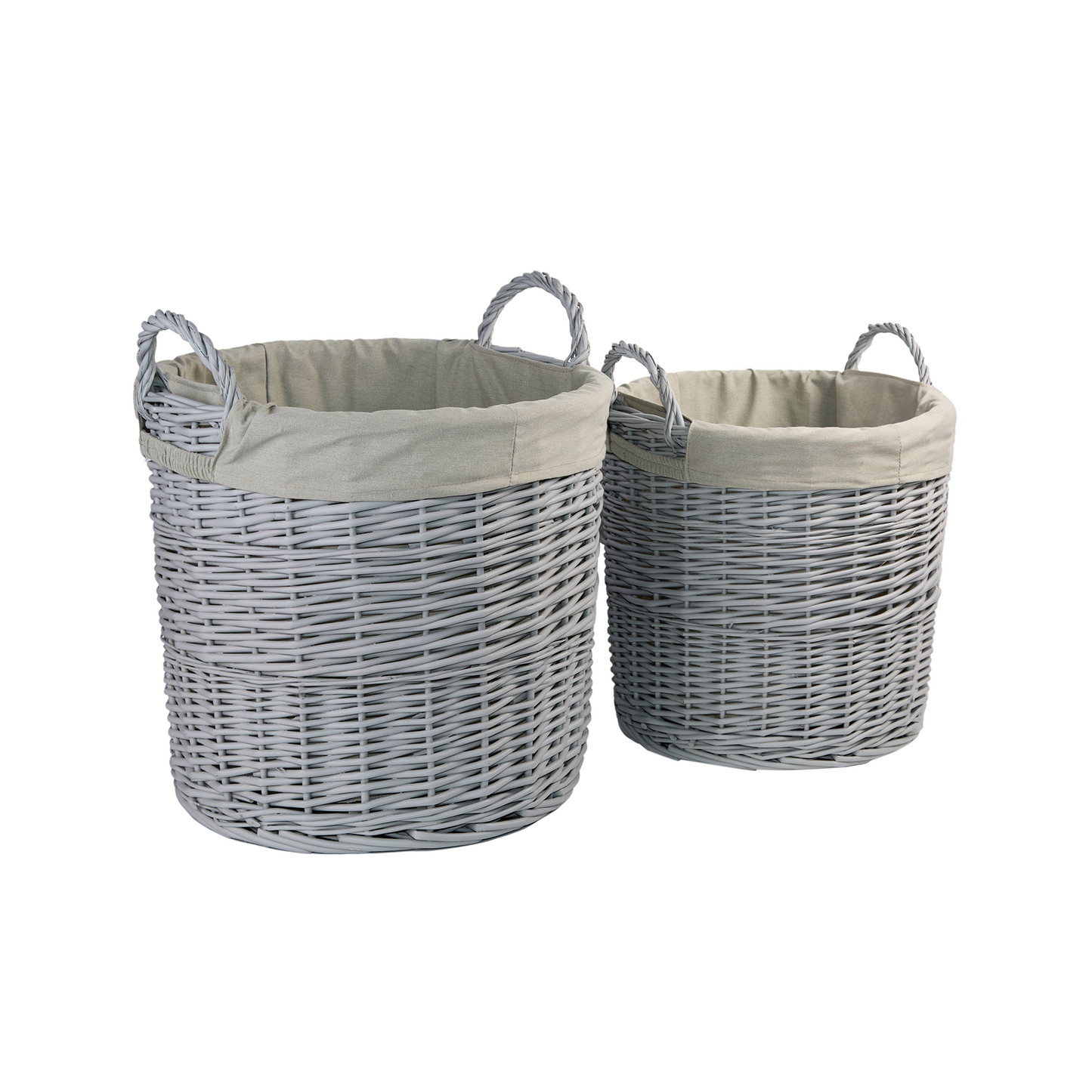 Grey Round Wicker Laundry Storage Basket with Lining - 2 Sizes