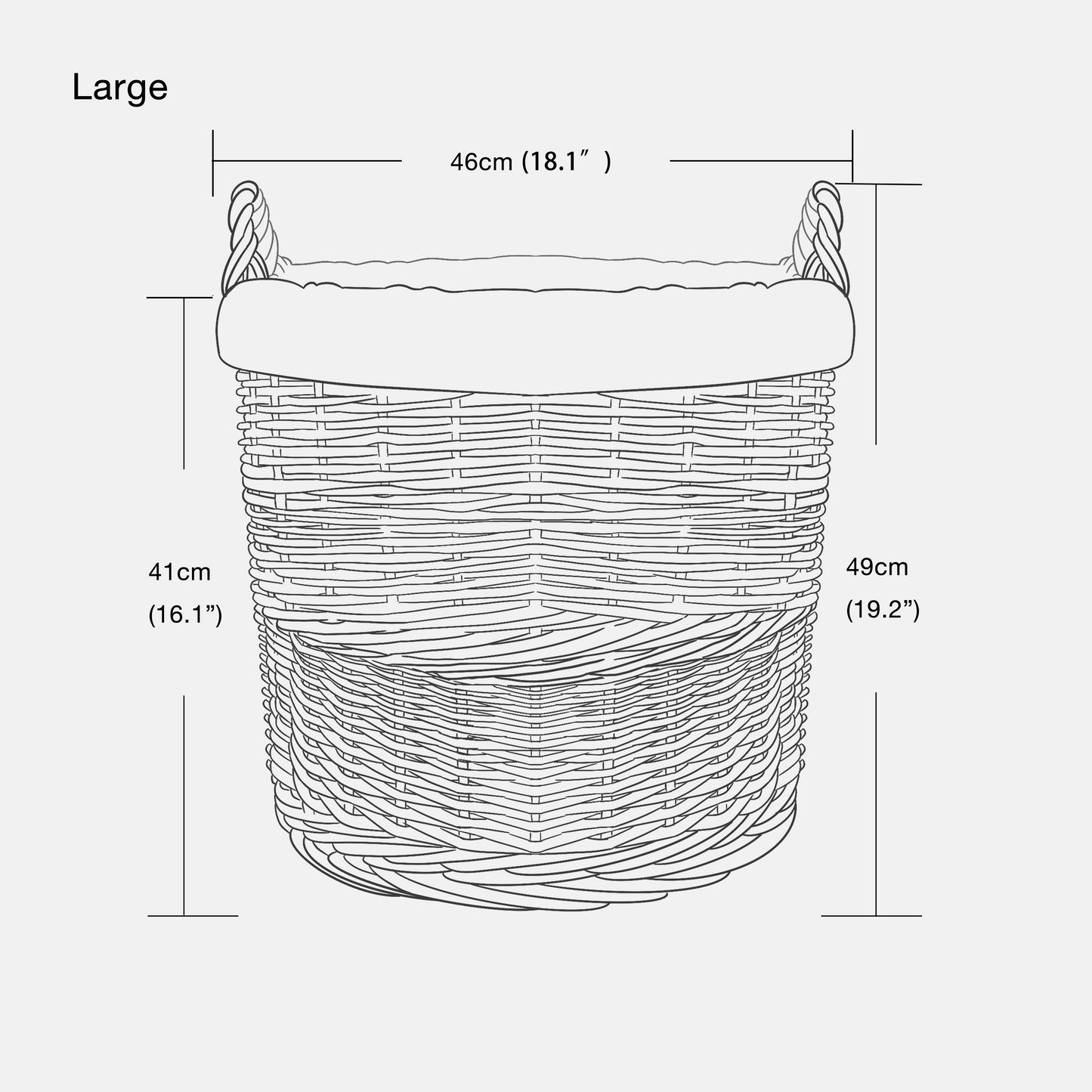 Grey Round Wicker Laundry Storage Basket with Lining - 2 Sizes