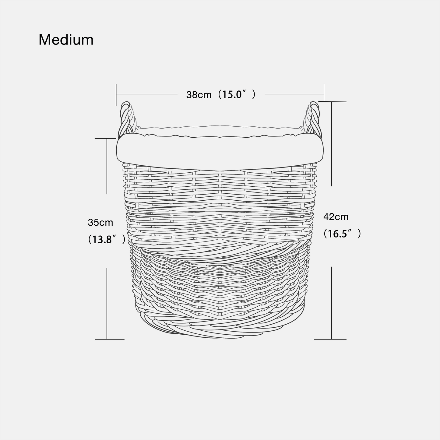 Grey Round Wicker Laundry Storage Basket with Lining - 2 Sizes