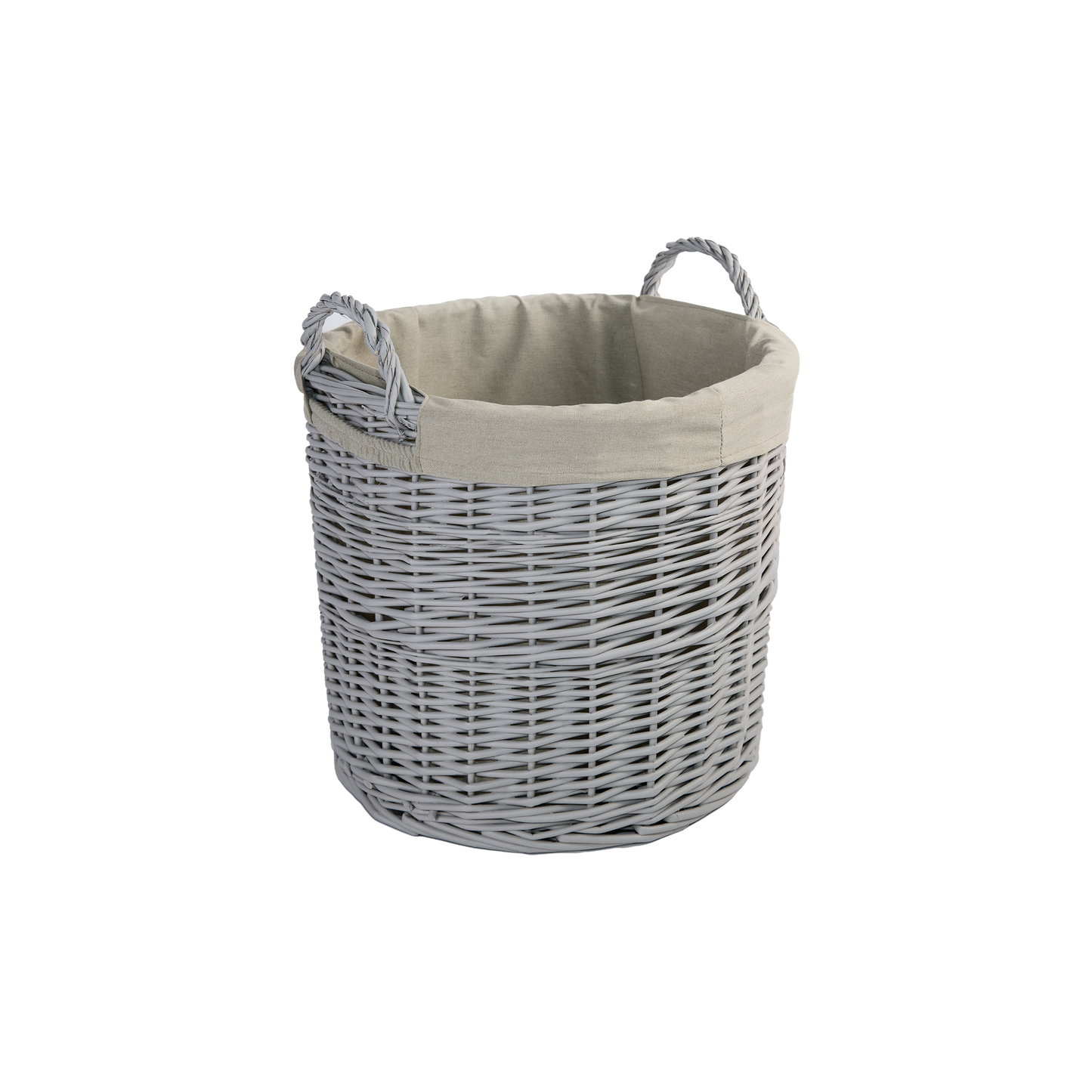 Grey Round Wicker Laundry Storage Basket with Lining - 2 Sizes