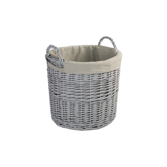 Grey Round Wicker Laundry Storage Basket with Lining - 2 Sizes