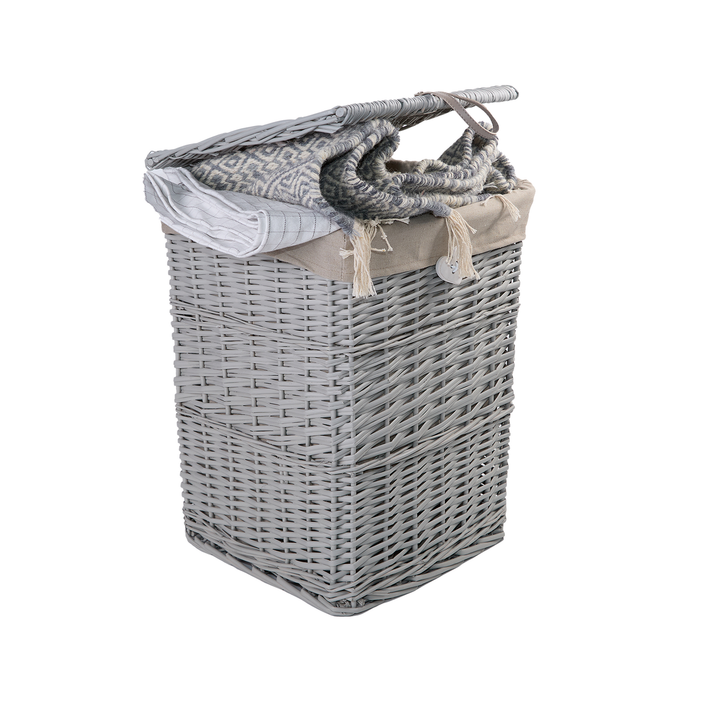 Grey Square Wicker Laundry Basket with Lining - 2 Sizes