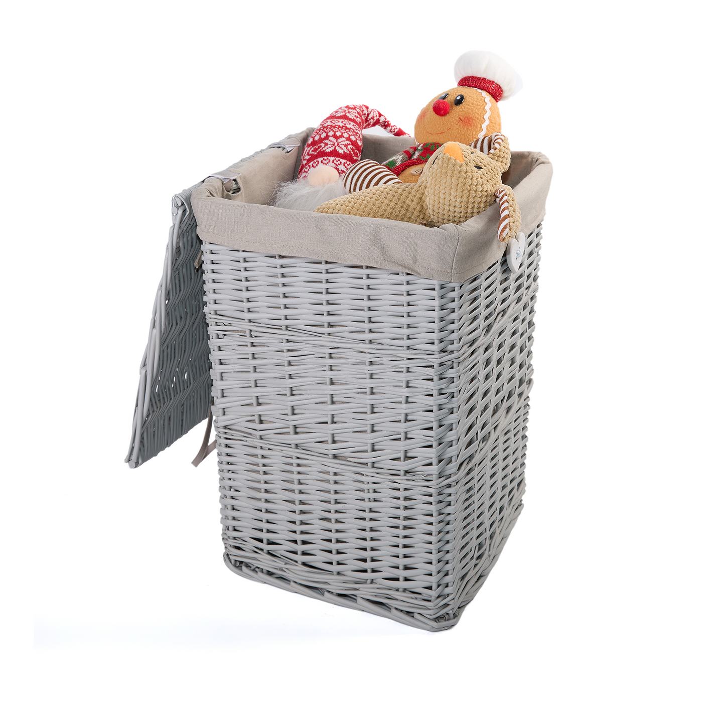 Grey Square Wicker Laundry Basket with Lining - 2 Sizes