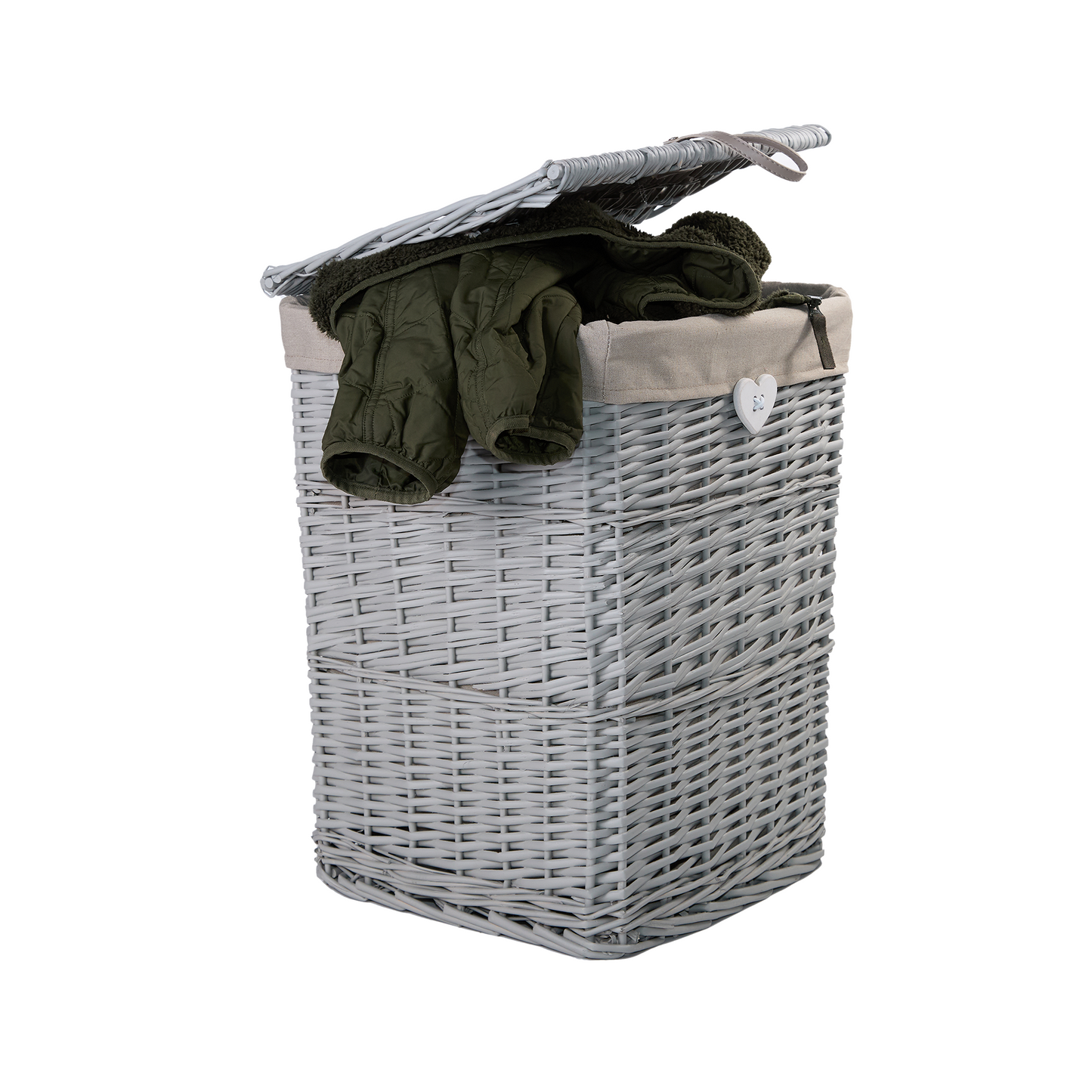 Grey Square Wicker Laundry Basket with Lining - 2 Sizes