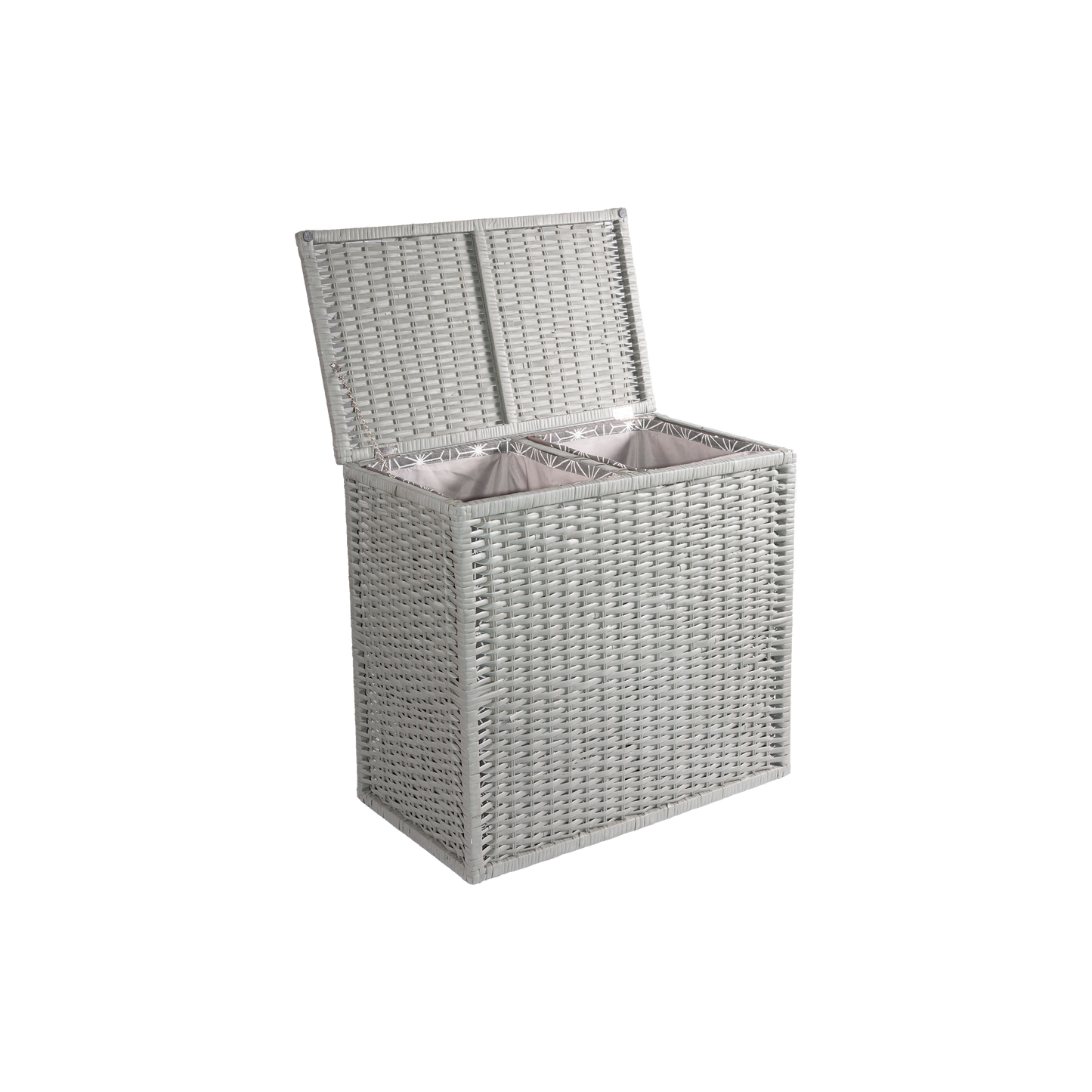 Grey 2 Compartments Wicker Laundry Basket with Lining