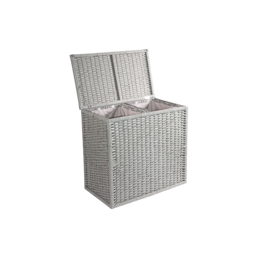 Grey 2 Compartments Wicker Laundry Basket with Lining