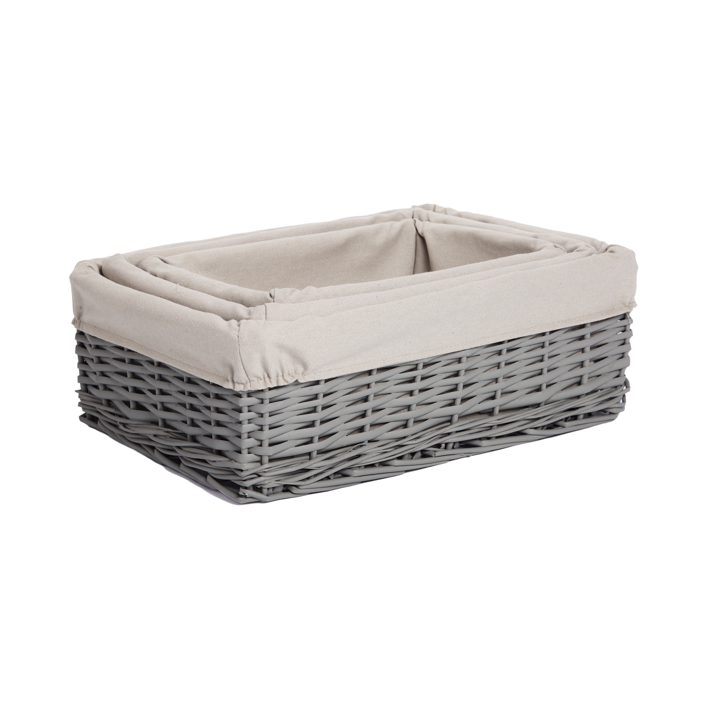 Grey Finish Willow Tray with Lining - 3 Sizes